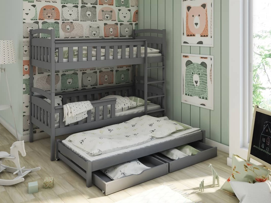 View Wooden Bunk Bed Harriet with Trundle and Storage Graphite Without Mattresses information