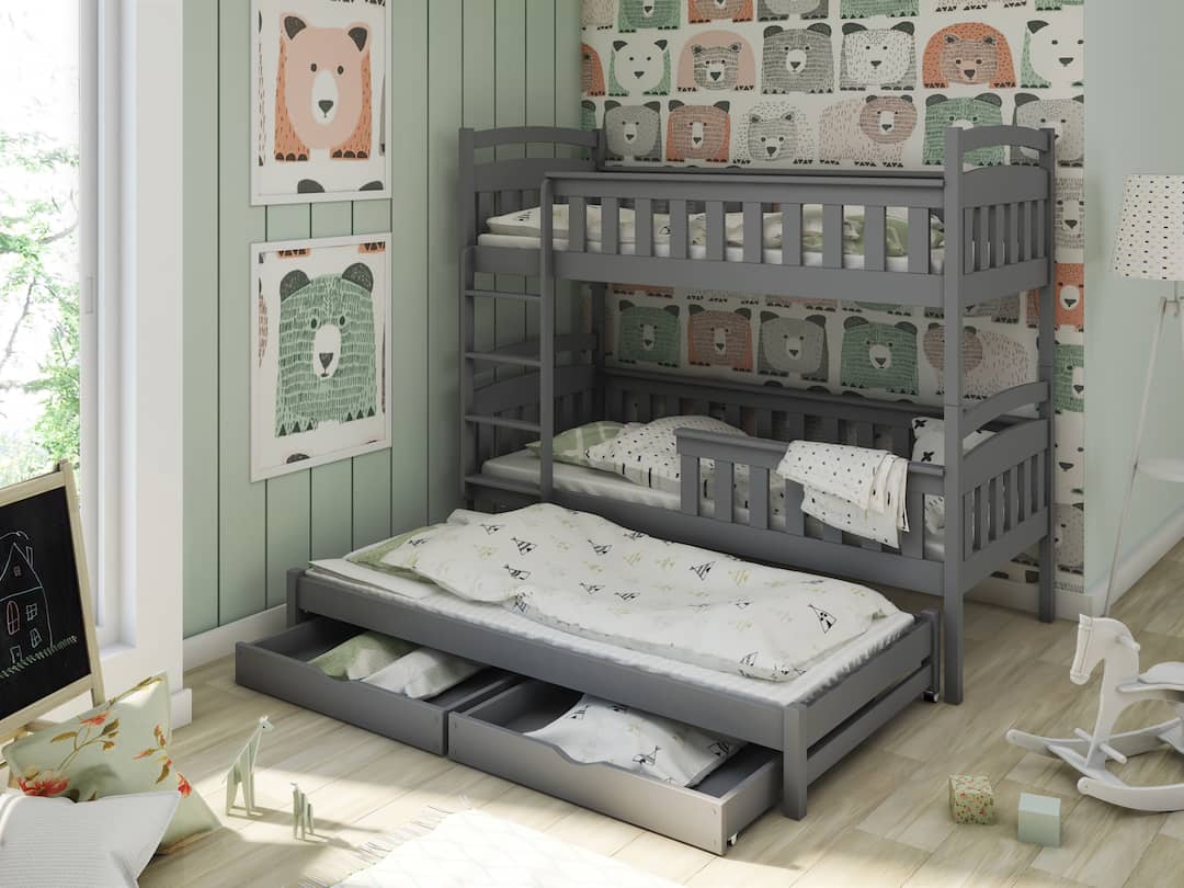 View Wooden Bunk Bed Harriet with Trundle and Storage Graphite Foam Mattresses information