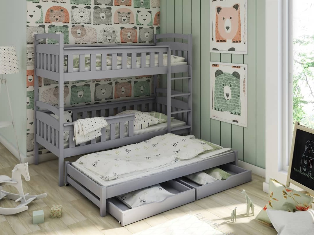 View Wooden Bunk Bed Harriet with Trundle and Storage Grey Matt FoamBonnell Mattresses information