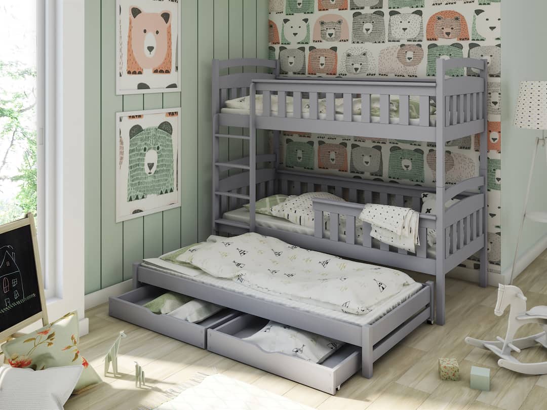 View Wooden Bunk Bed Harriet with Trundle and Storage Grey Matt Foam Mattresses information