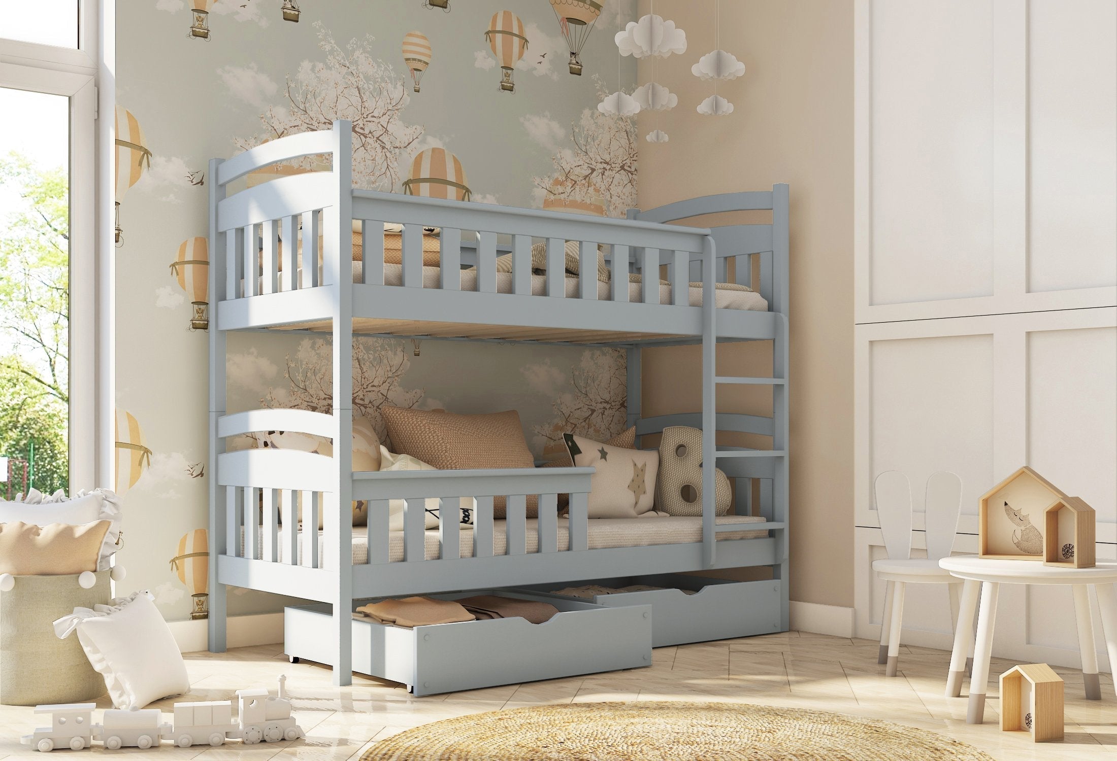 View Wooden Bunk Bed Harry with Storage Grey Matt Without Mattresses information