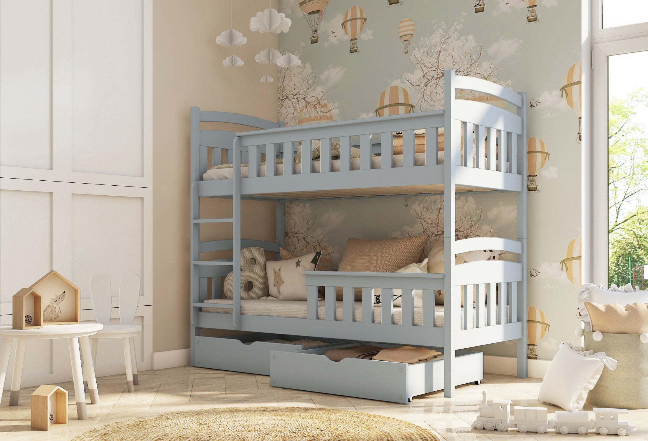 View Wooden Bunk Bed Harry with Storage Grey Matt Foam Mattresses information