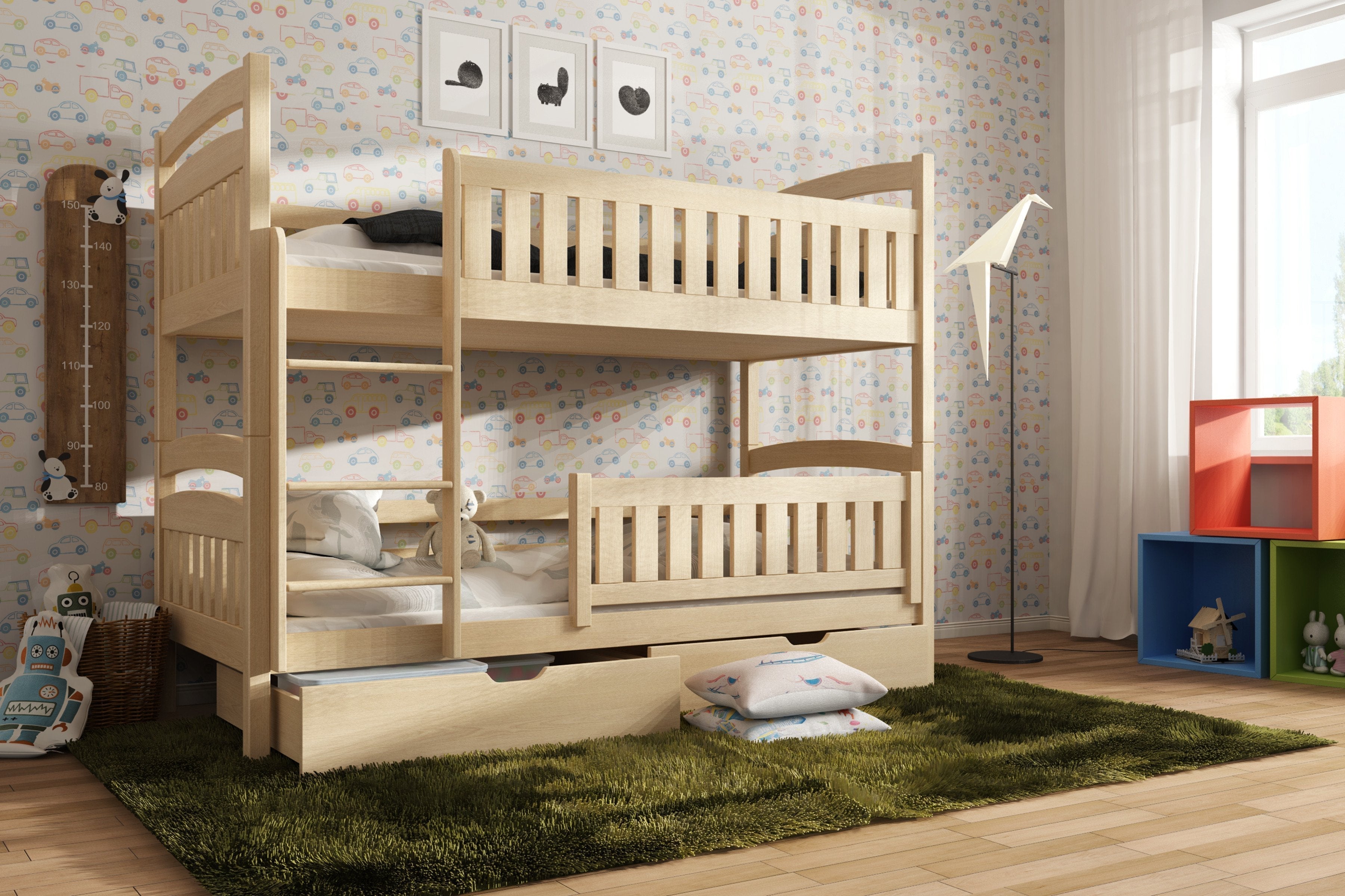 View Wooden Bunk Bed Ignas with Storage Grey Matt Right FoamBonnell Mattresses information