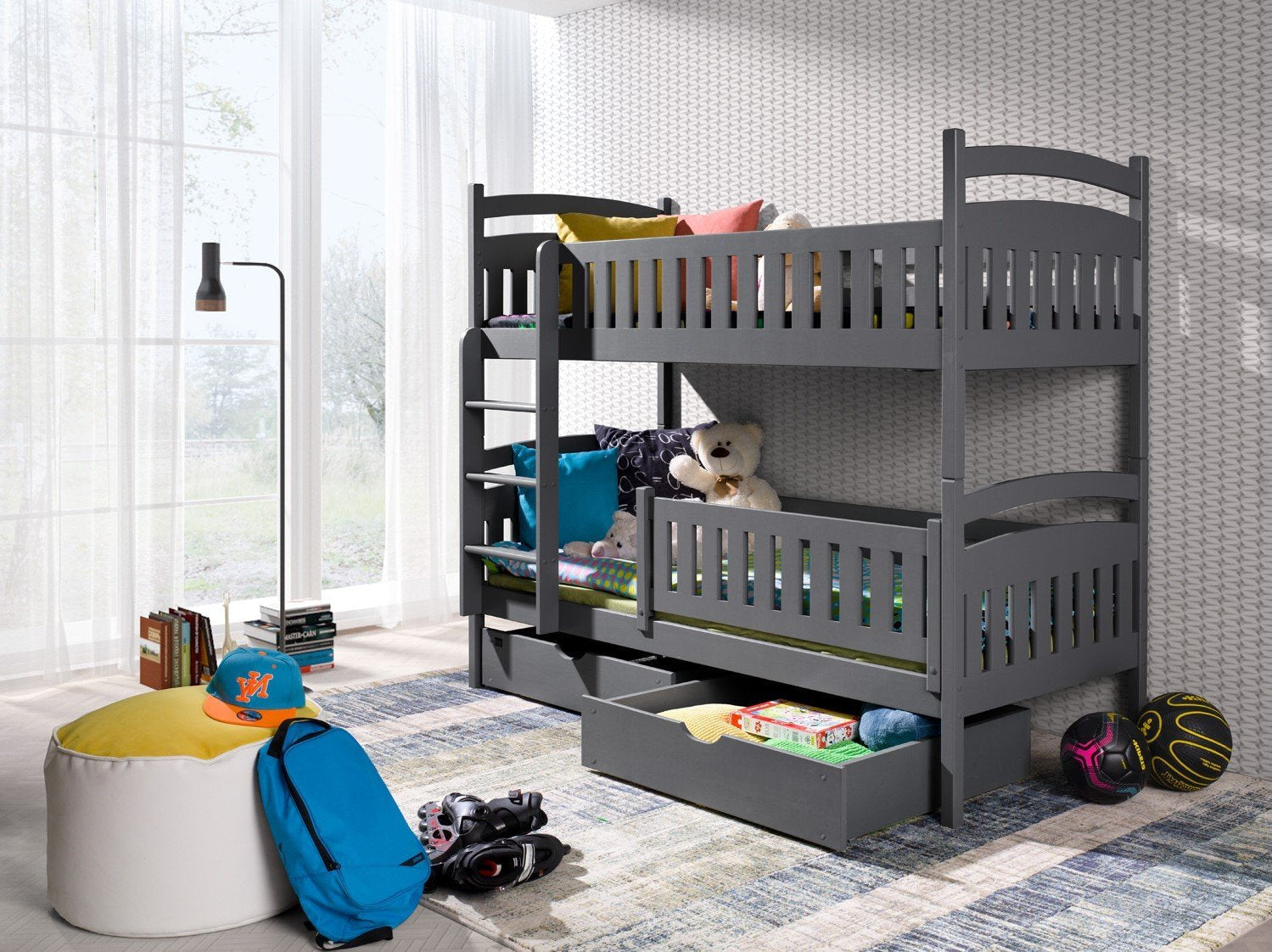 View Wooden Bunk Bed Ignas with Storage Grey Matt Right Without Mattresses information