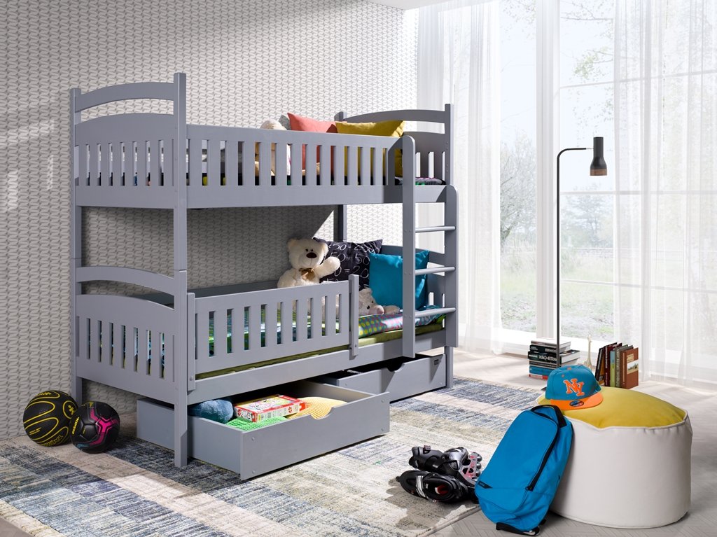 View Wooden Bunk Bed Ignas with Storage Grey Matt Right Foam Mattresses information