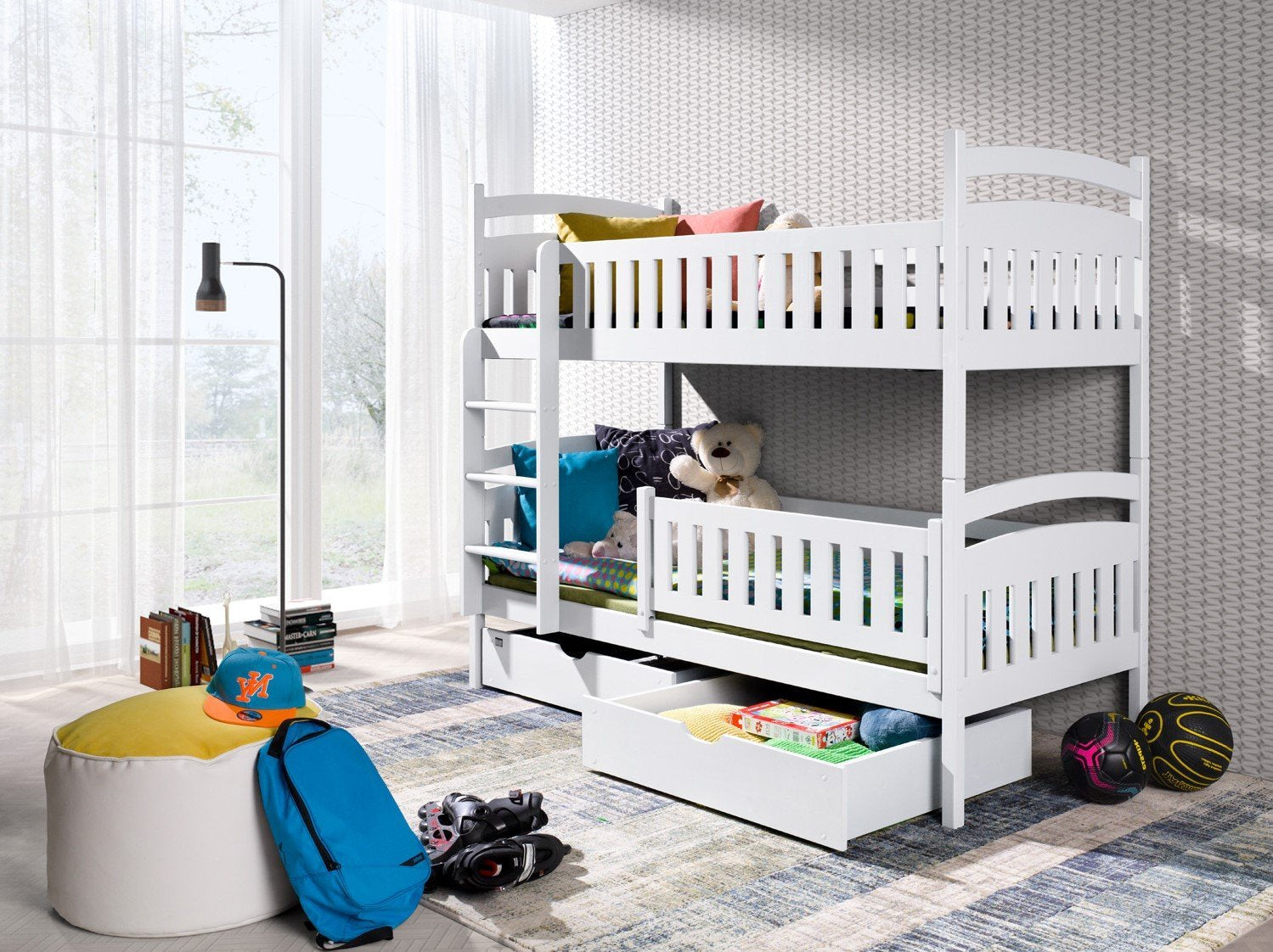 View Wooden Bunk Bed Ignas with Storage White Matt Right FoamBonnell Mattresses information