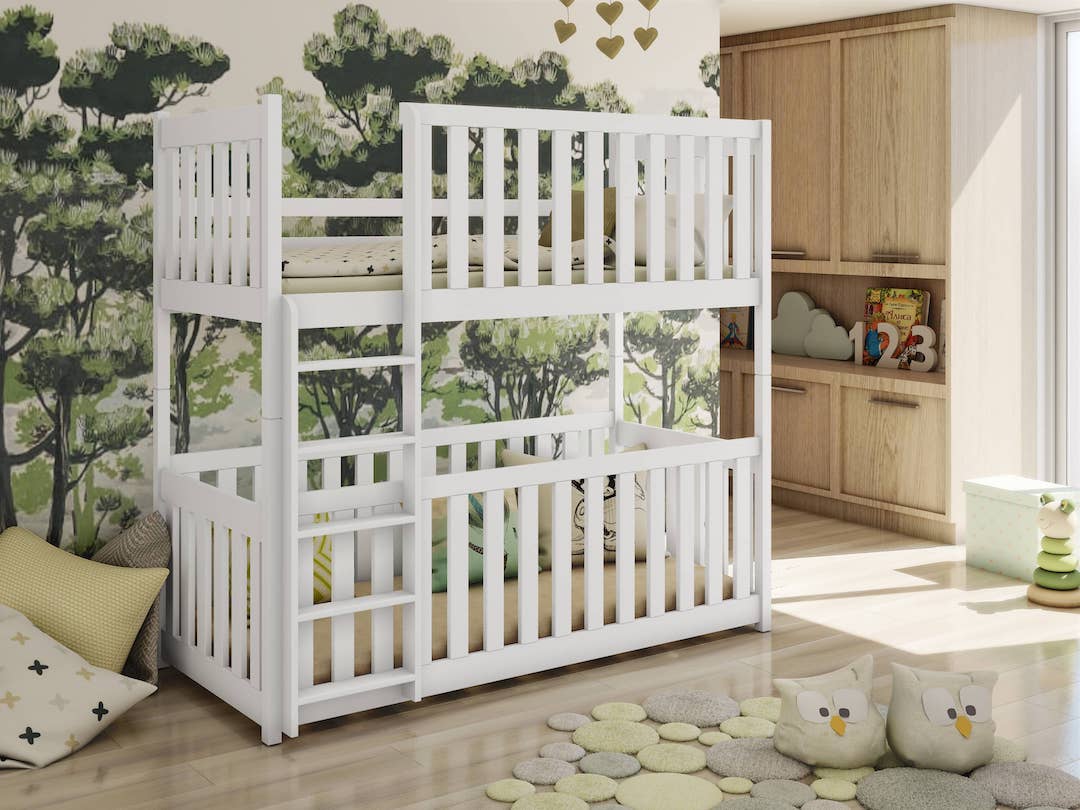 View Wooden Bunk Bed Konrad with Cot Bed White Matt Bonnell Mattresses information