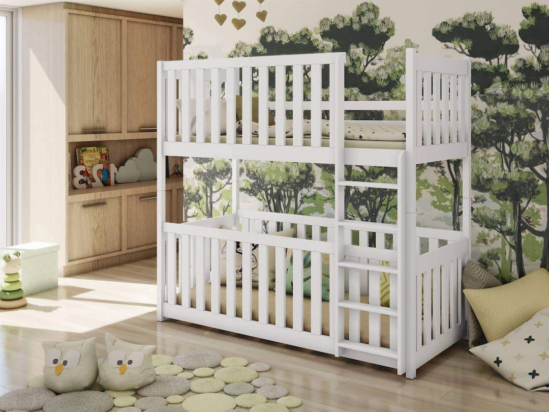 View Wooden Bunk Bed Konrad with Cot Bed White Matt Foam Mattresses information