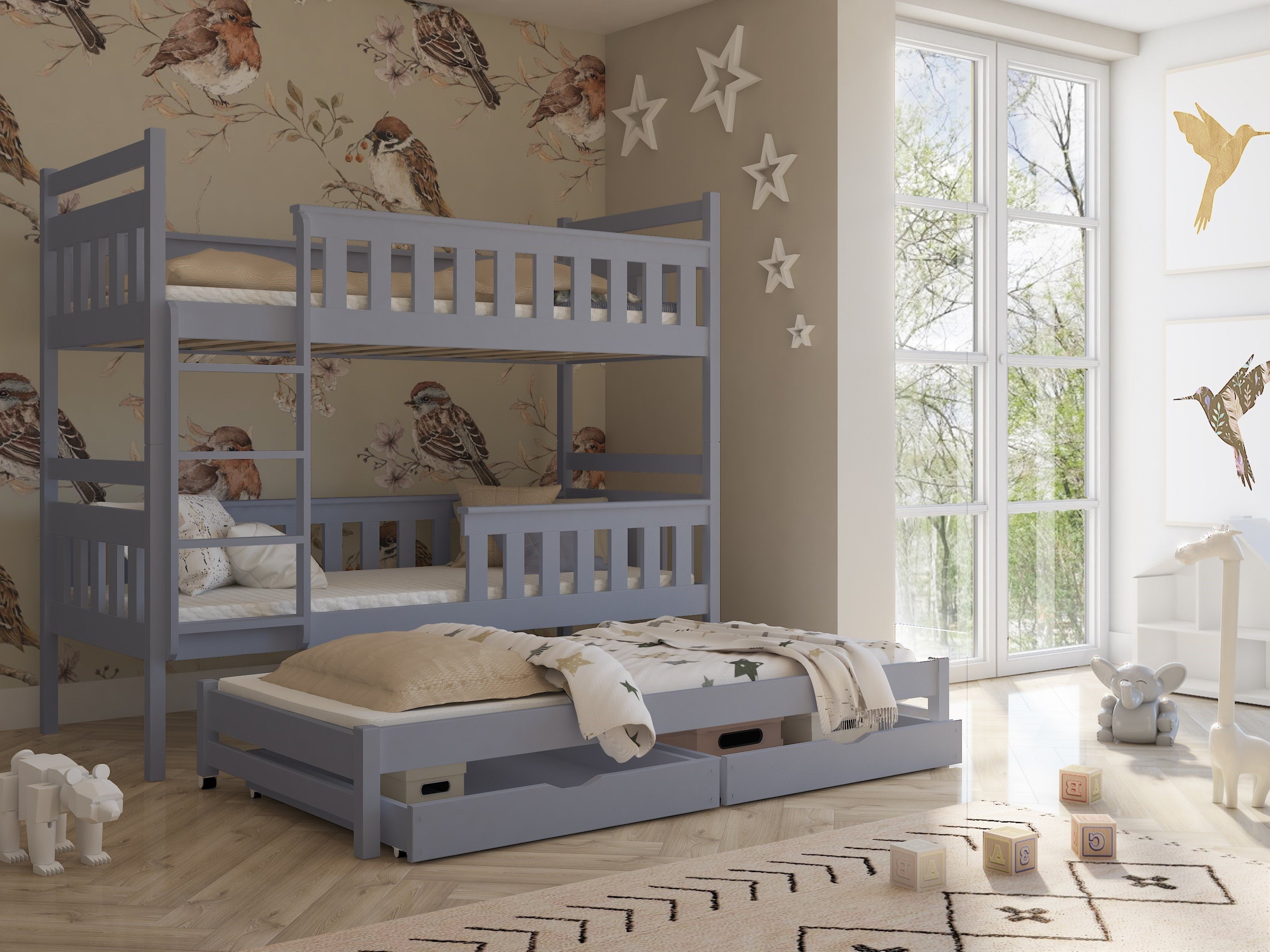 View Wooden Bunk Bed Kors with Trundle and Storage Grey Matt FoamBonnell Mattresses information