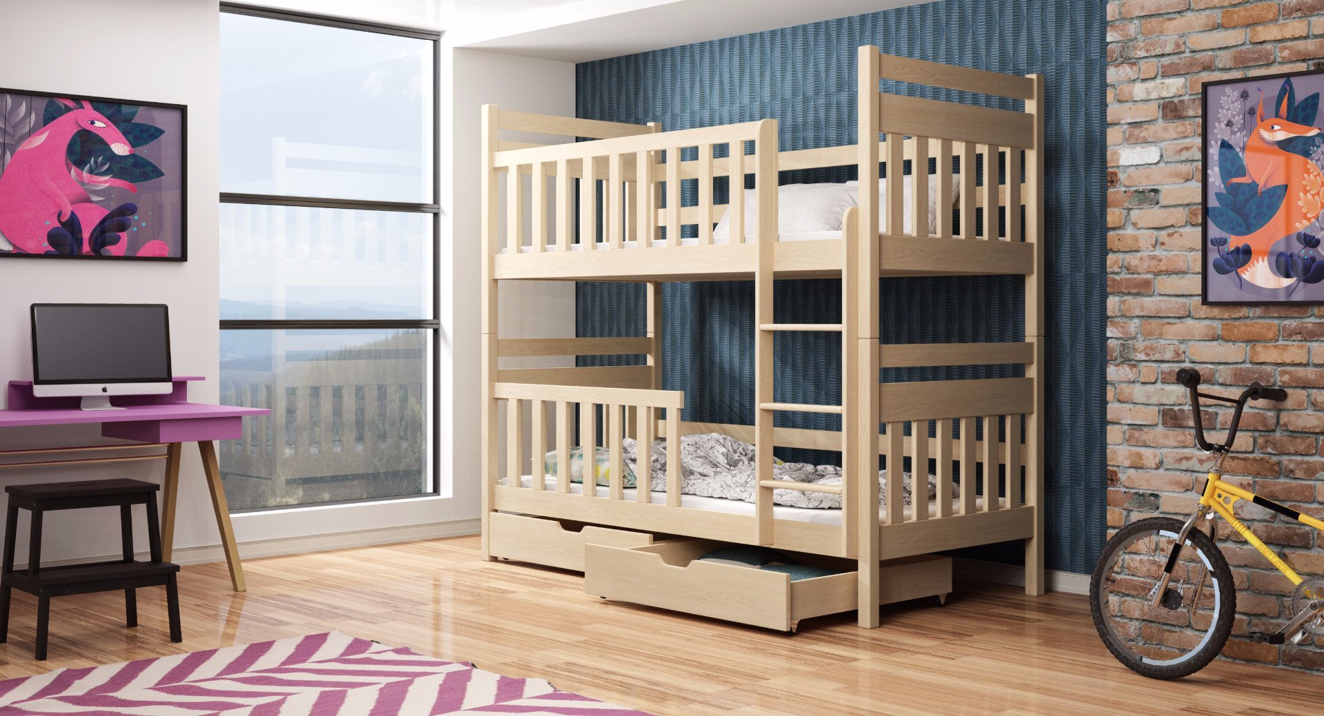 View Wooden Bunk Bed Monika with Storage Pine Foam Mattresses information