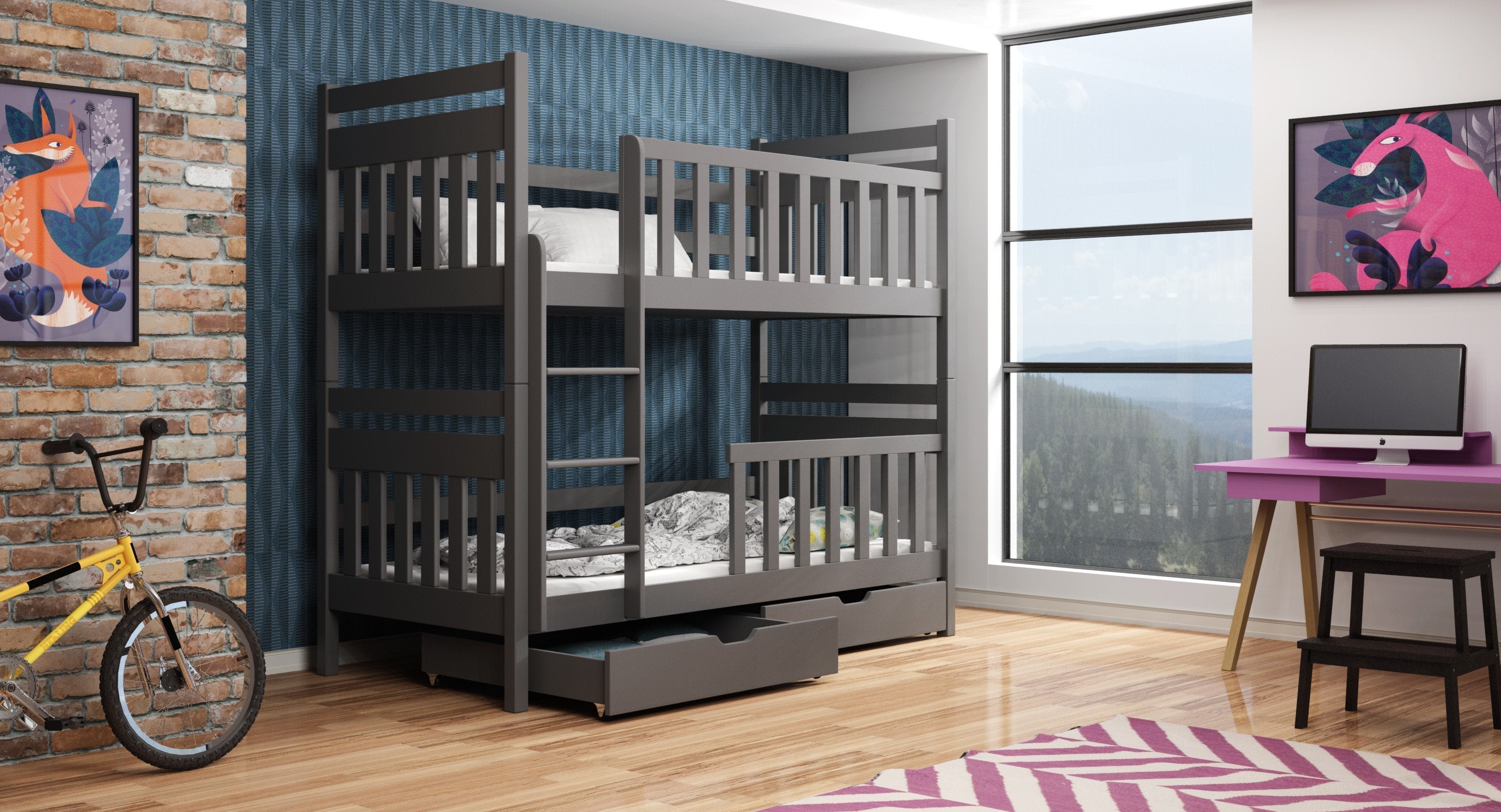 View Wooden Bunk Bed Monika with Storage Graphite Without Mattresses information