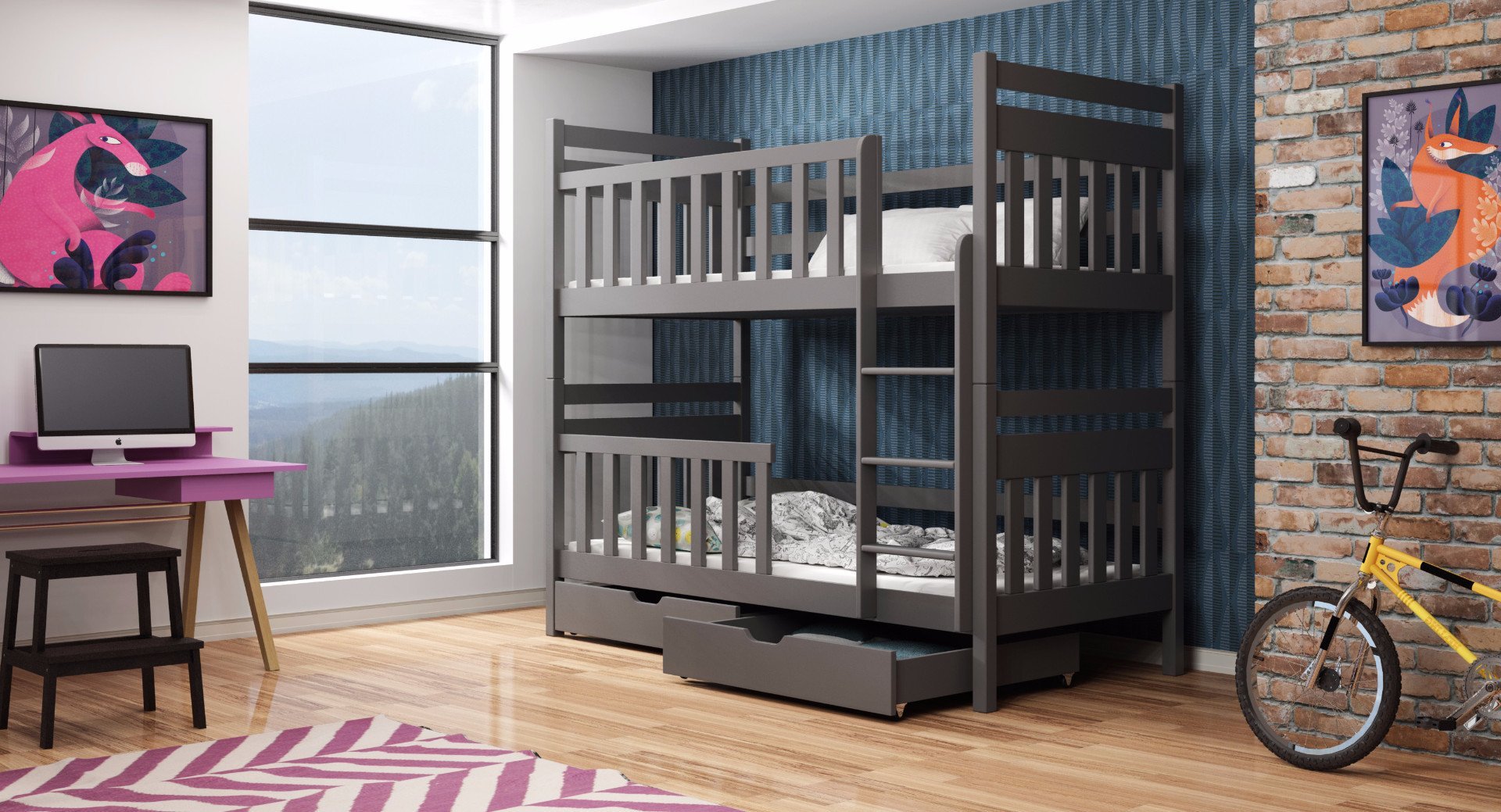 View Wooden Bunk Bed Monika with Storage Graphite Foam Mattresses information