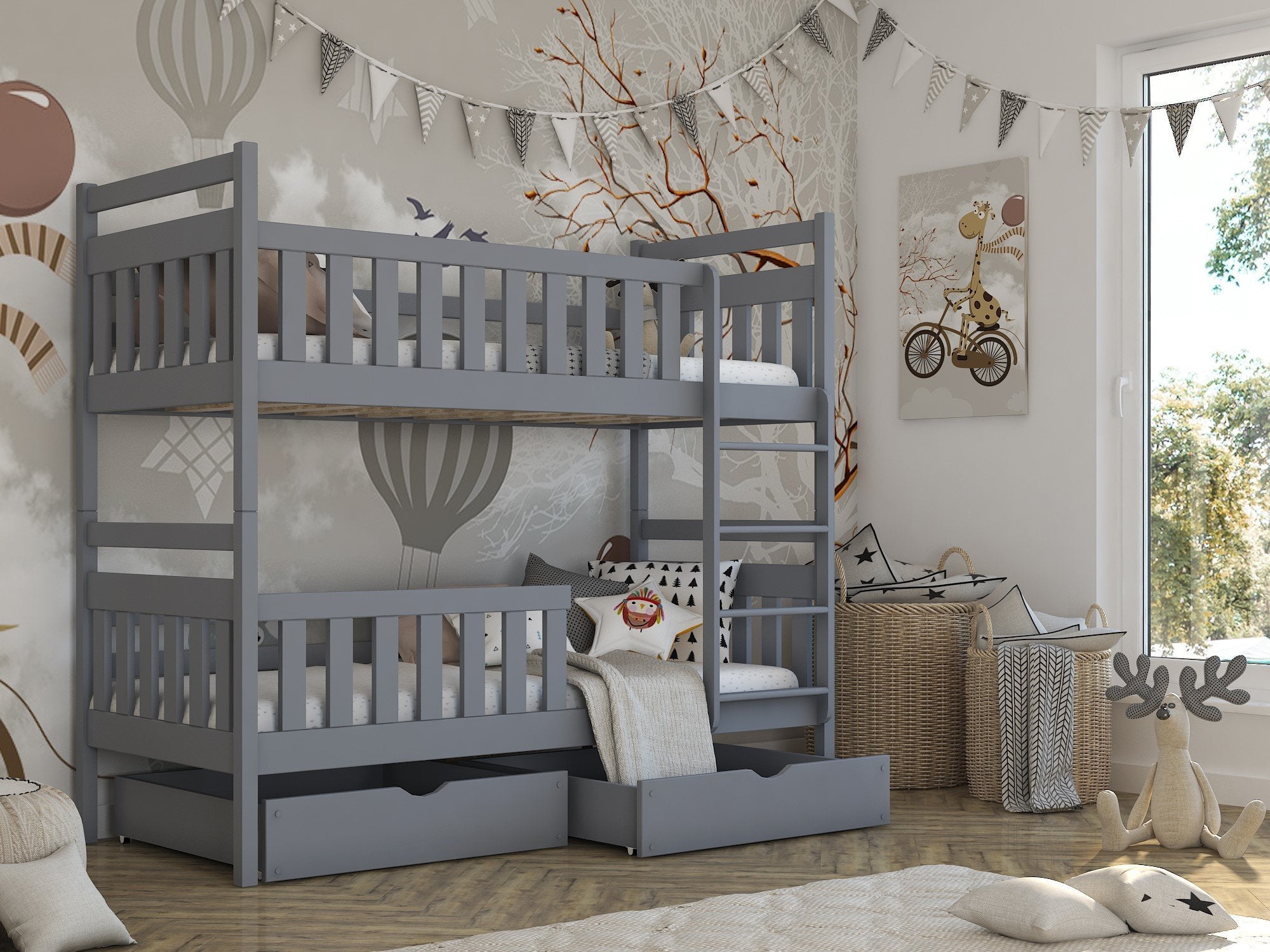 View Wooden Bunk Bed Monika with Storage Grey Matt Without Mattresses information