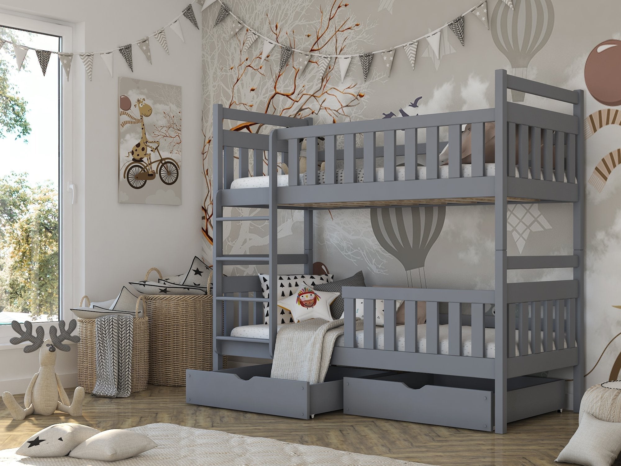 View Wooden Bunk Bed Monika with Storage Grey Matt Foam Mattresses information