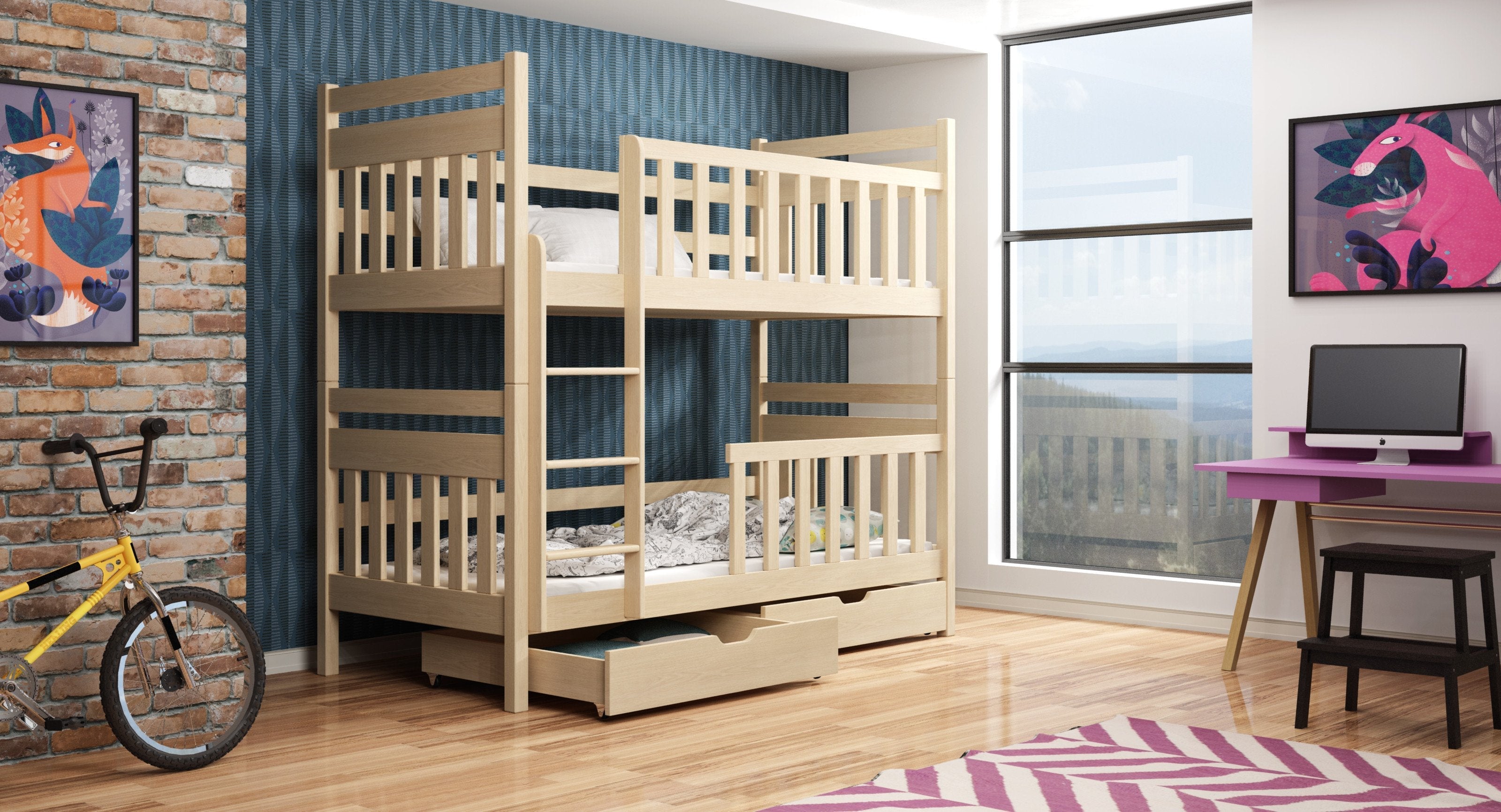 View Wooden Bunk Bed Monika with Storage Pine Without Mattresses information