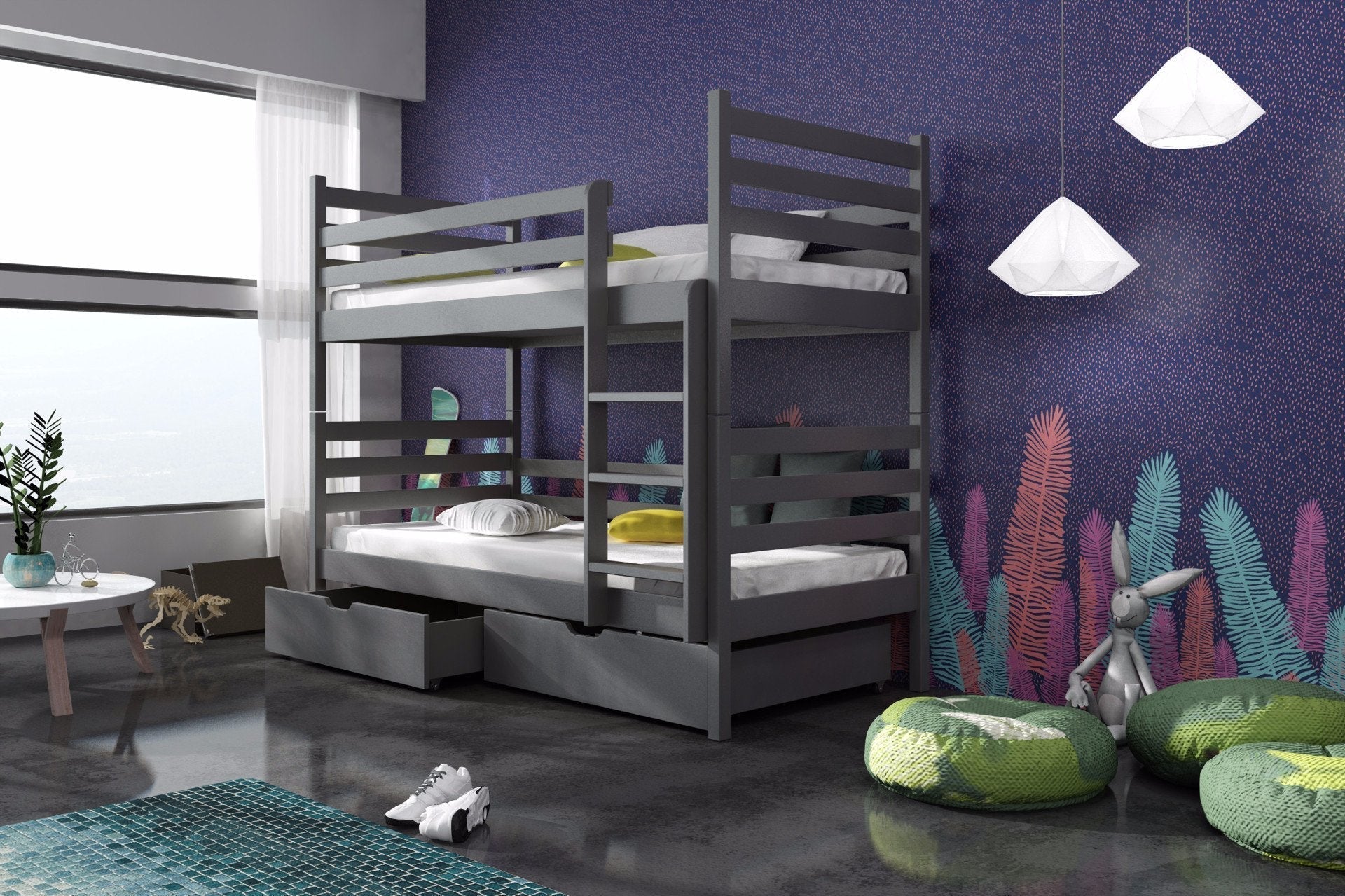 View Wooden Bunk Bed Nemo with Storage Graphite Foam Mattresses information