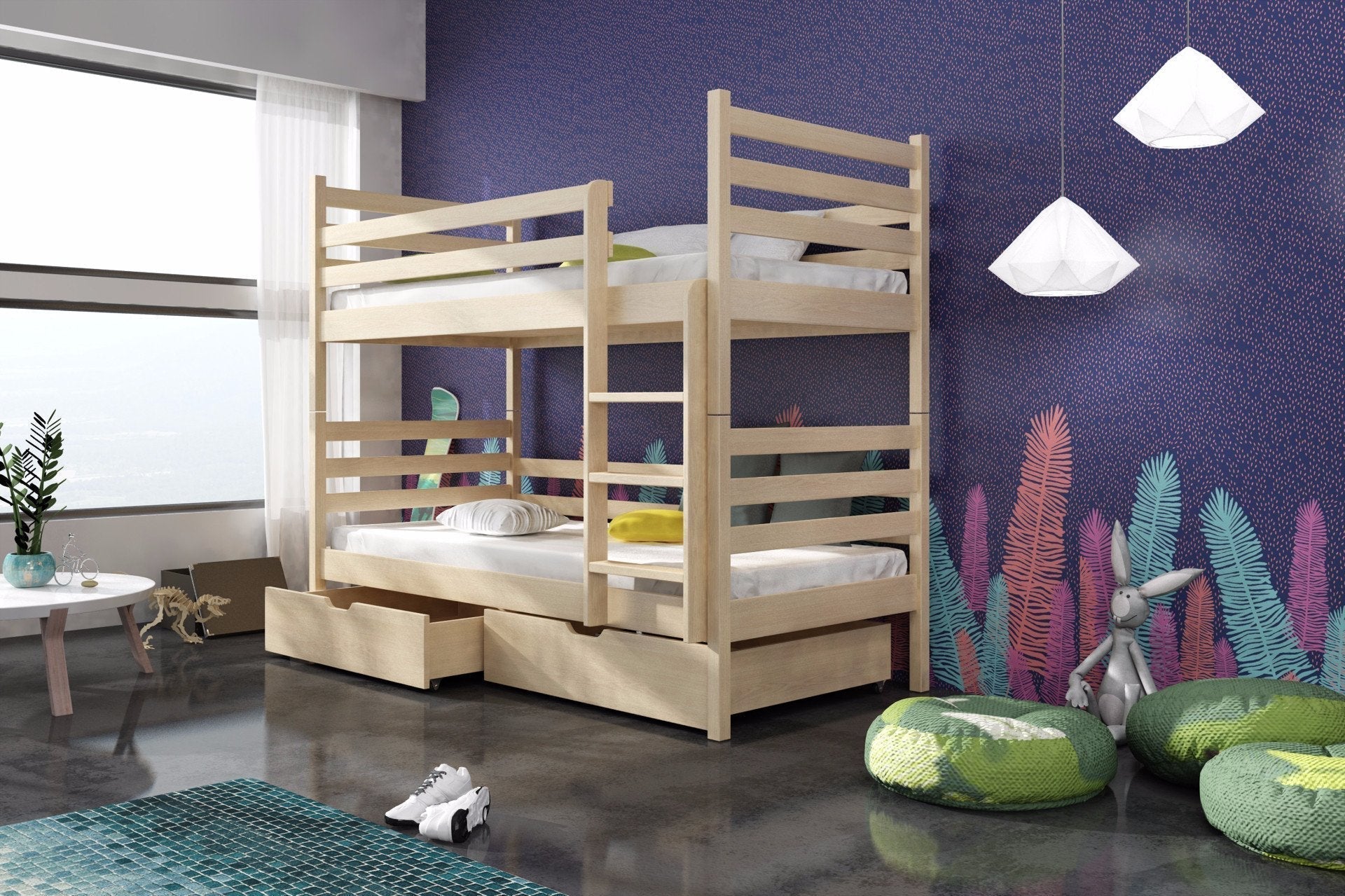 View Wooden Bunk Bed Nemo with Storage Pine Foam Mattresses information