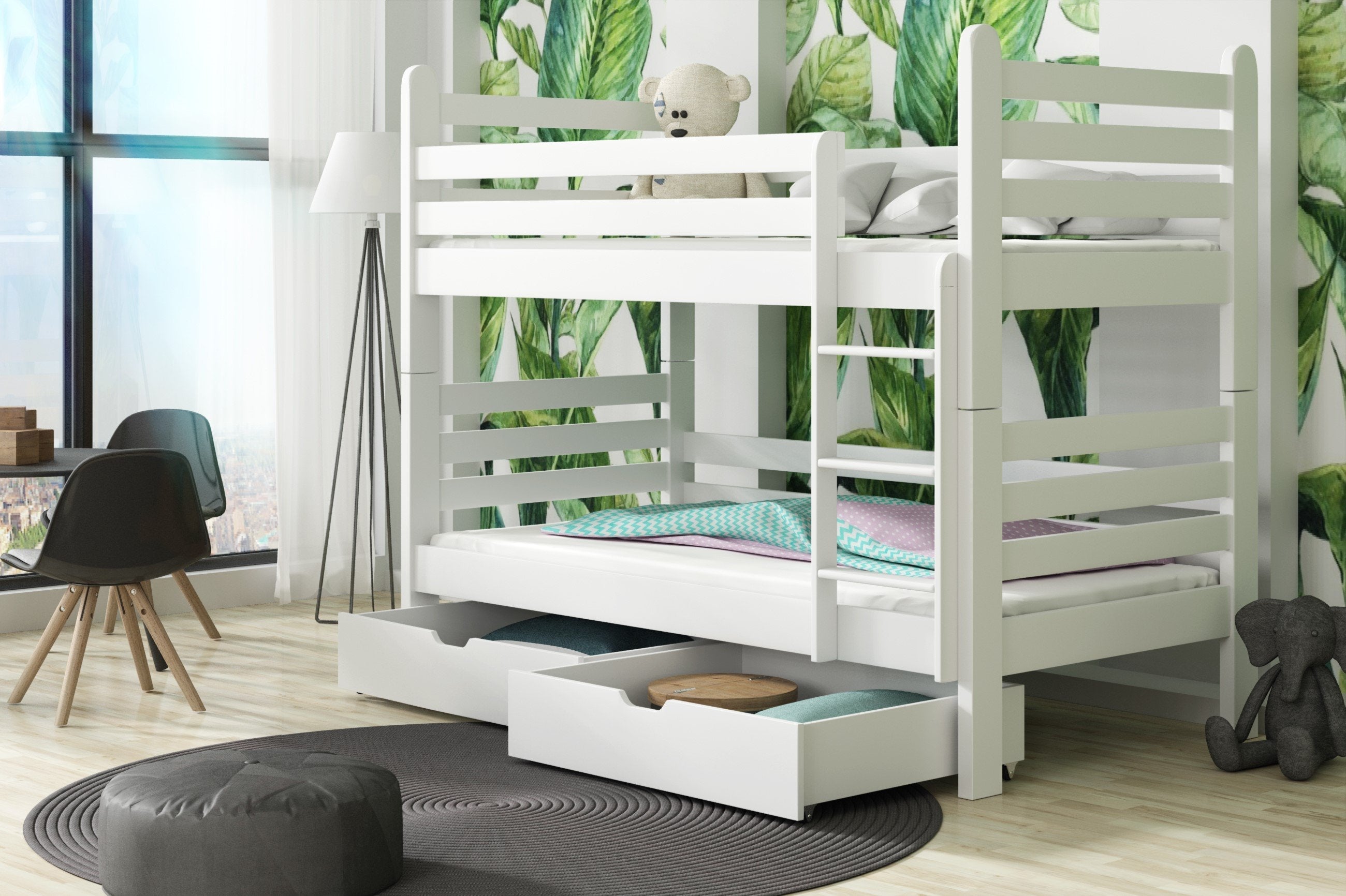 View Wooden Bunk Bed Patryk with Storage White Matt Foam Mattresses information