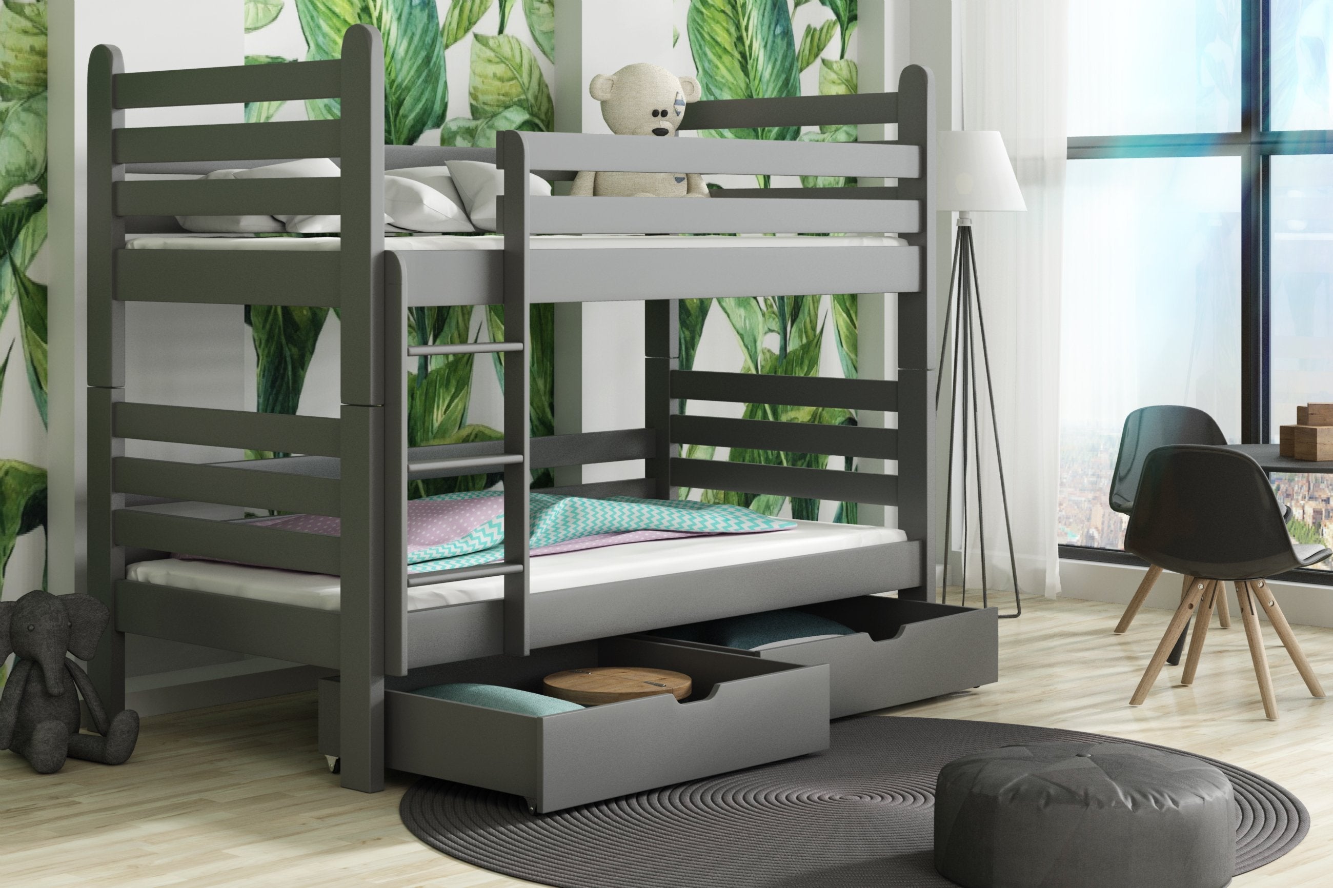 View Wooden Bunk Bed Patryk with Storage Graphite Without Mattresses information