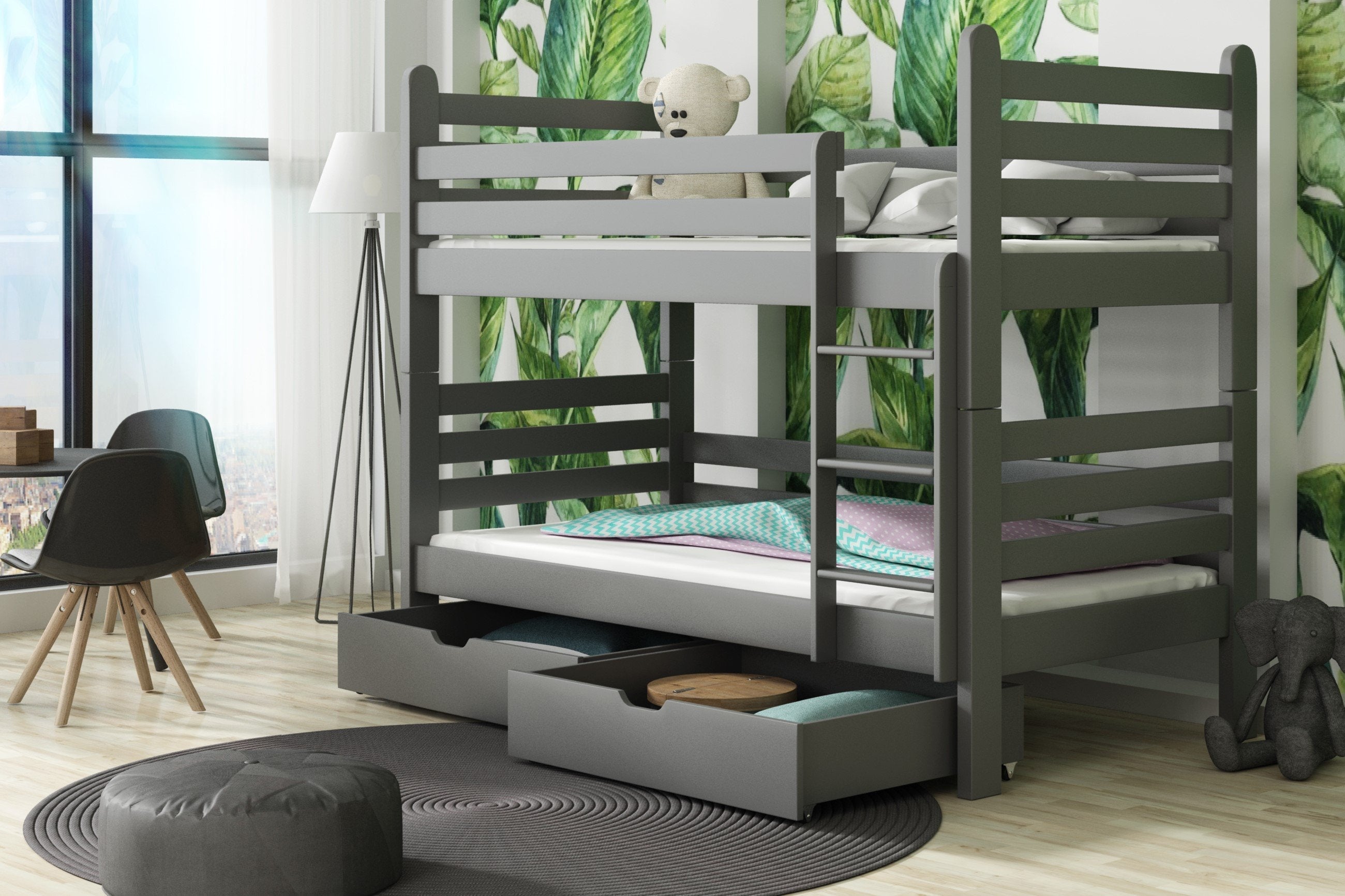 View Wooden Bunk Bed Patryk with Storage Graphite Foam Mattresses information