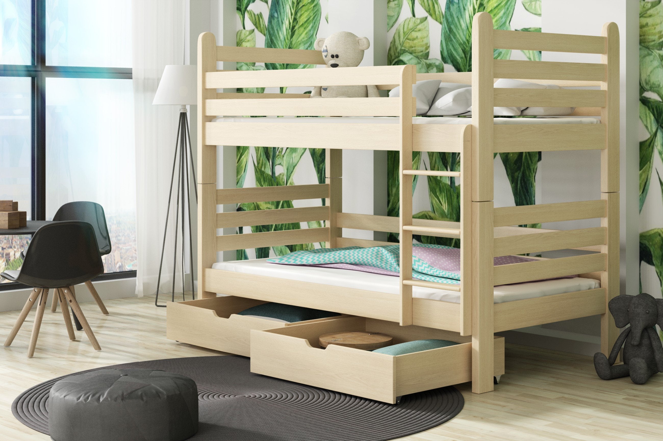 View Wooden Bunk Bed Patryk with Storage Pine Foam Mattresses information