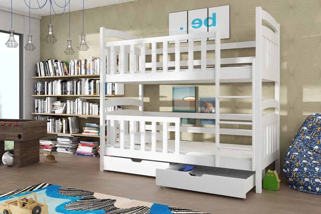 View Wooden Bunk Bed Sebus with Storage White Matt Foam Mattresses information