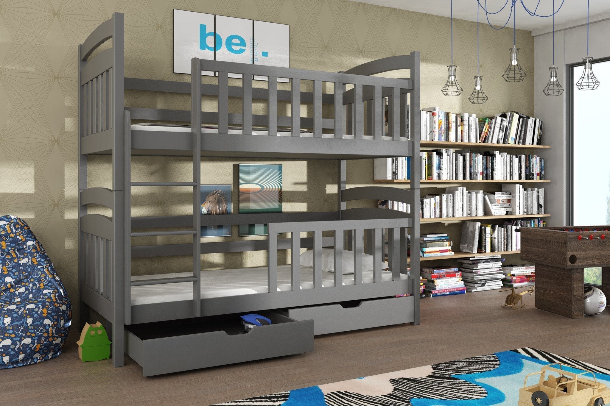 View Wooden Bunk Bed Sebus with Storage Graphite Without Mattresses information