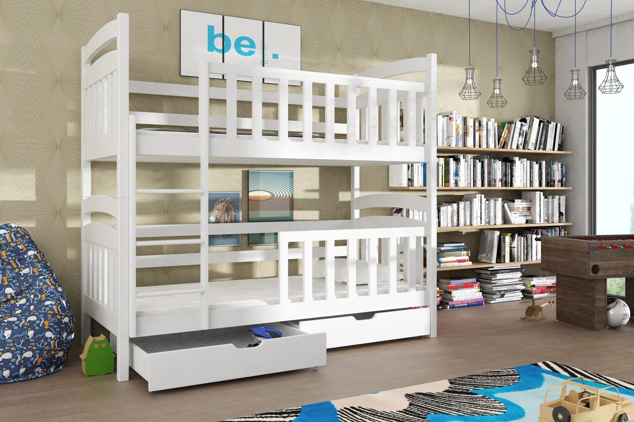 View Wooden Bunk Bed Sebus with Storage White Matt Without Mattresses information