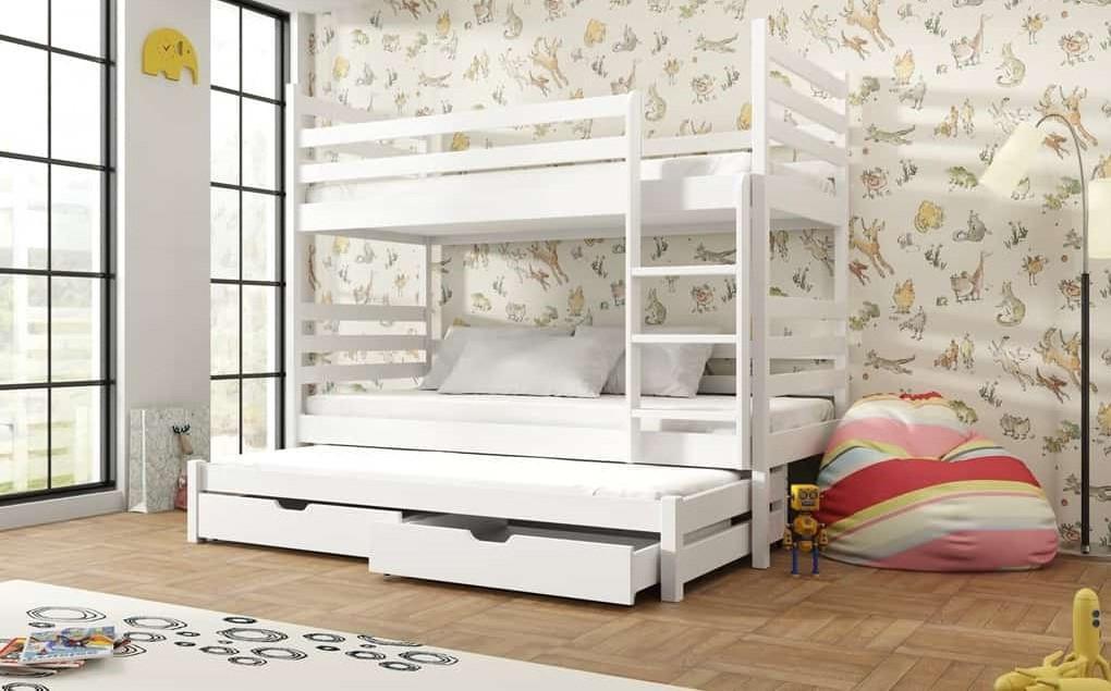 View Wooden Bunk Bed Tomi with Trundle and Storage White Matt Foam Mattresses information