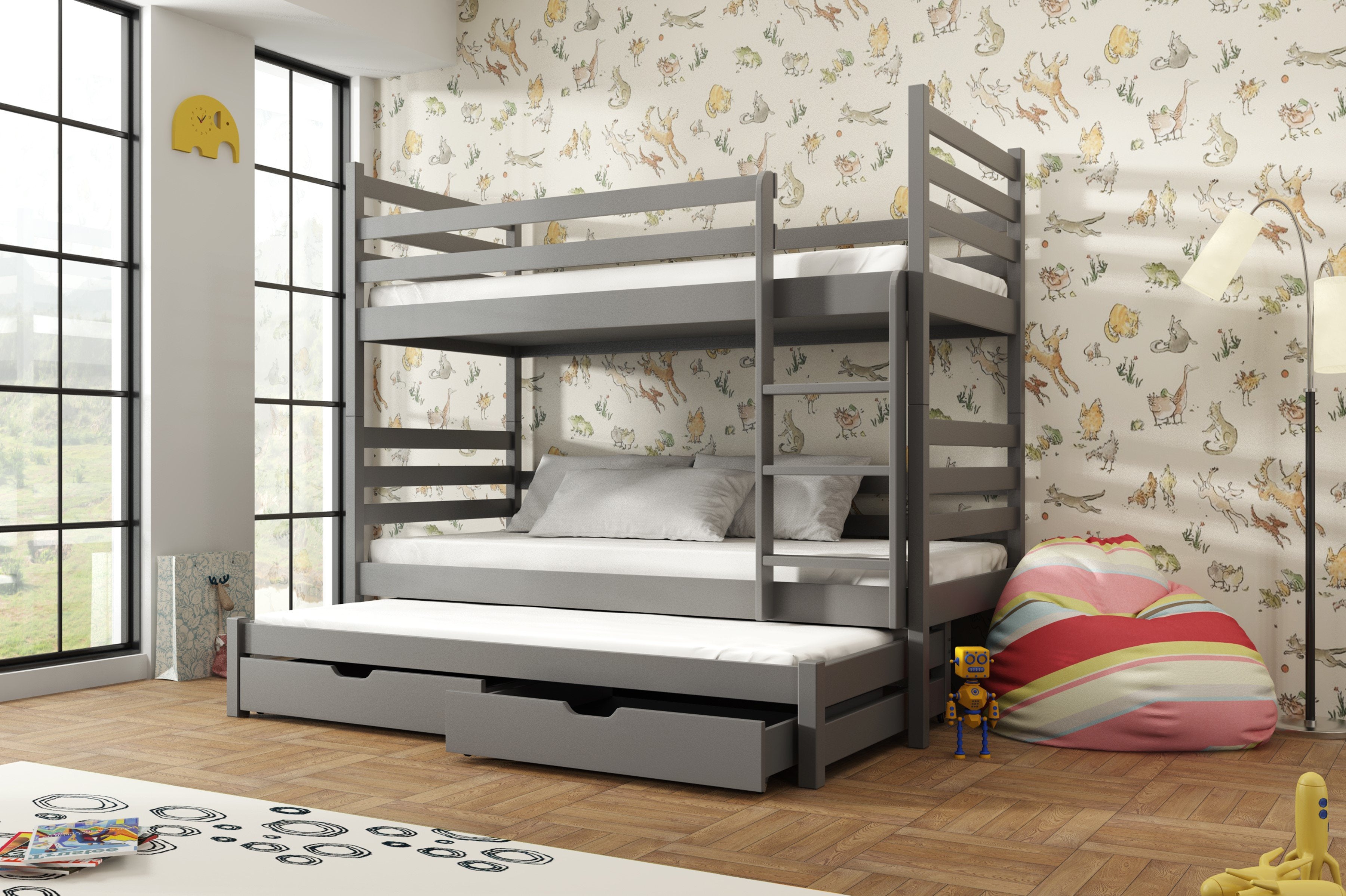 View Wooden Bunk Bed Tomi with Trundle and Storage Graphite Foam Mattresses information