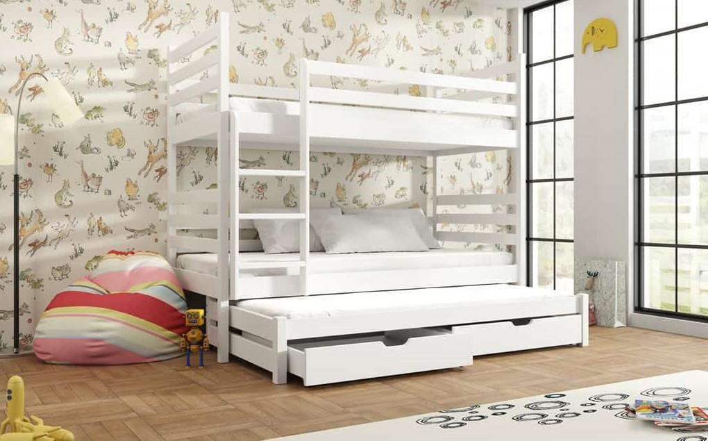 View Wooden Bunk Bed Tomi with Trundle and Storage White Matt Without Mattresses information