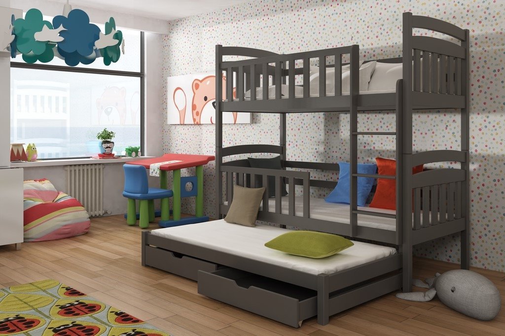 View Wooden Bunk Bed Viki with Trundle and Storage Graphite Foam Mattresses information