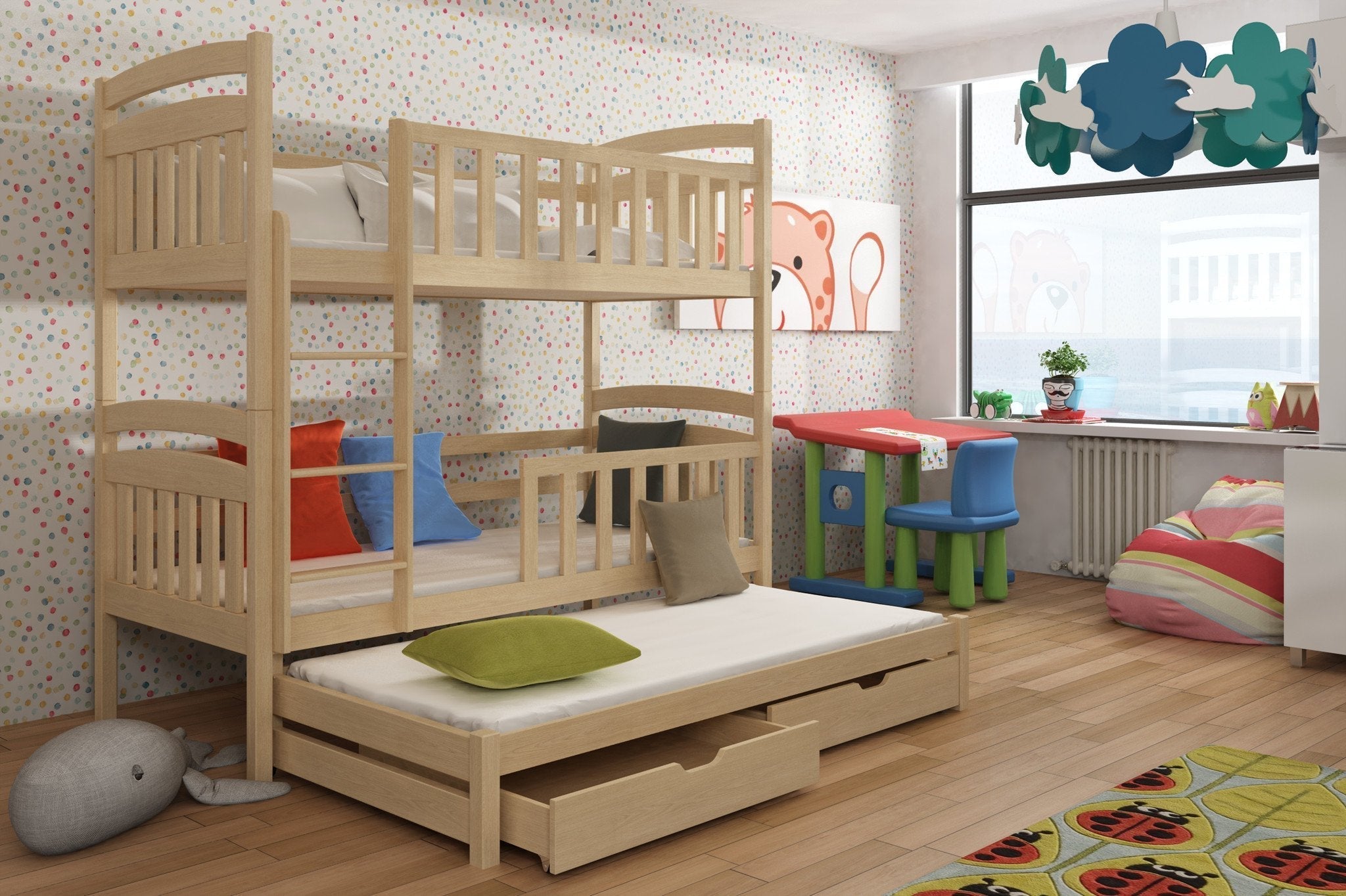 View Wooden Bunk Bed Viki with Trundle and Storage Pine Without Mattresses information