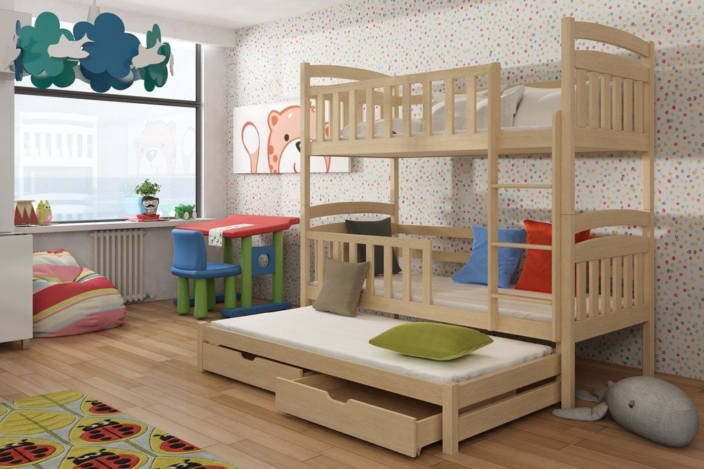 View Wooden Bunk Bed Viki with Trundle and Storage Pine Foam Mattresses information