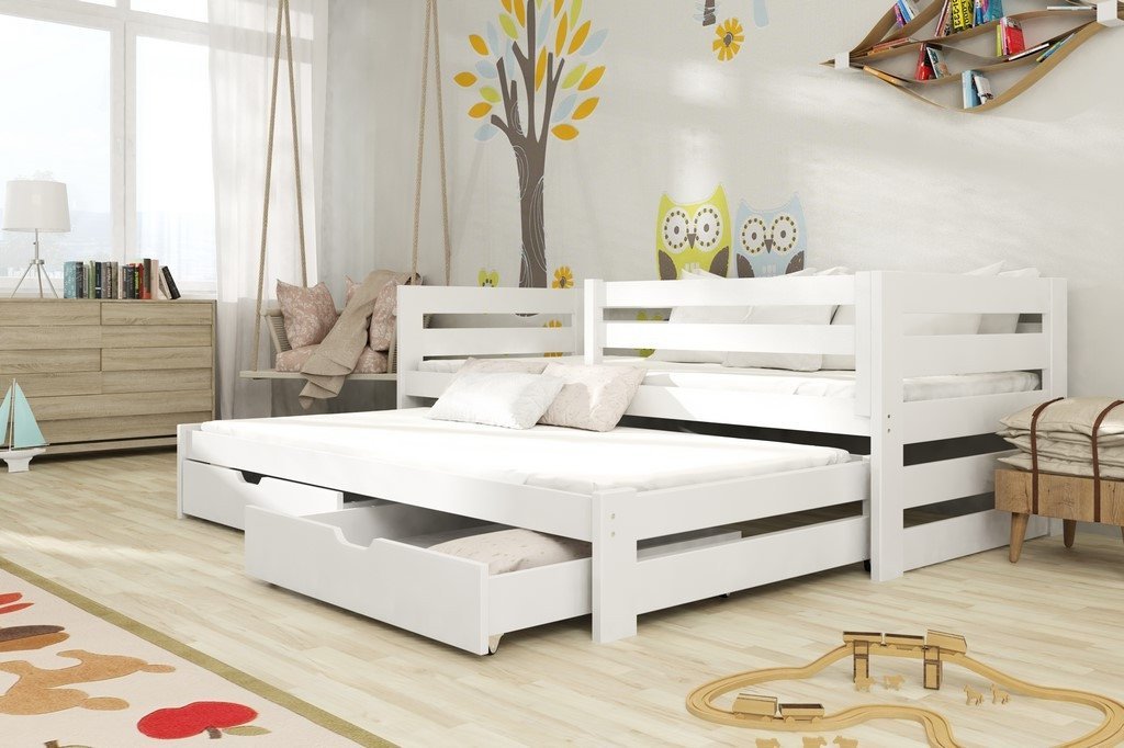 View Wooden Double Bed Kubus with Trundle and Storage White Matt Foam Mattresses information