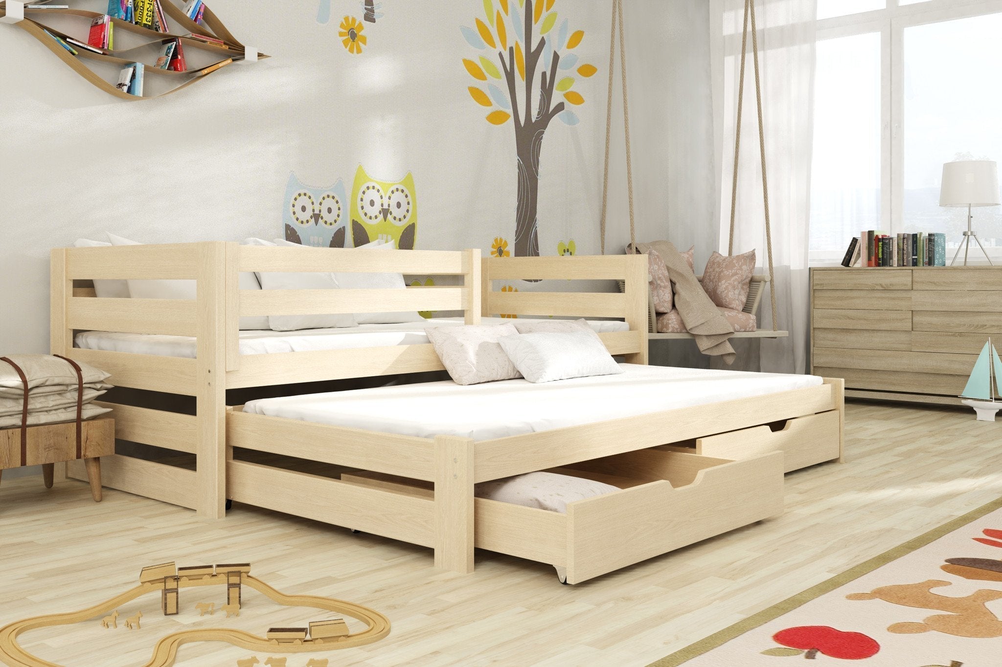 View Wooden Double Bed Kubus with Trundle and Storage Pine Without Mattresses information