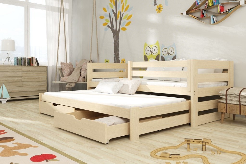 View Wooden Double Bed Kubus with Trundle and Storage Pine Foam Mattresses information