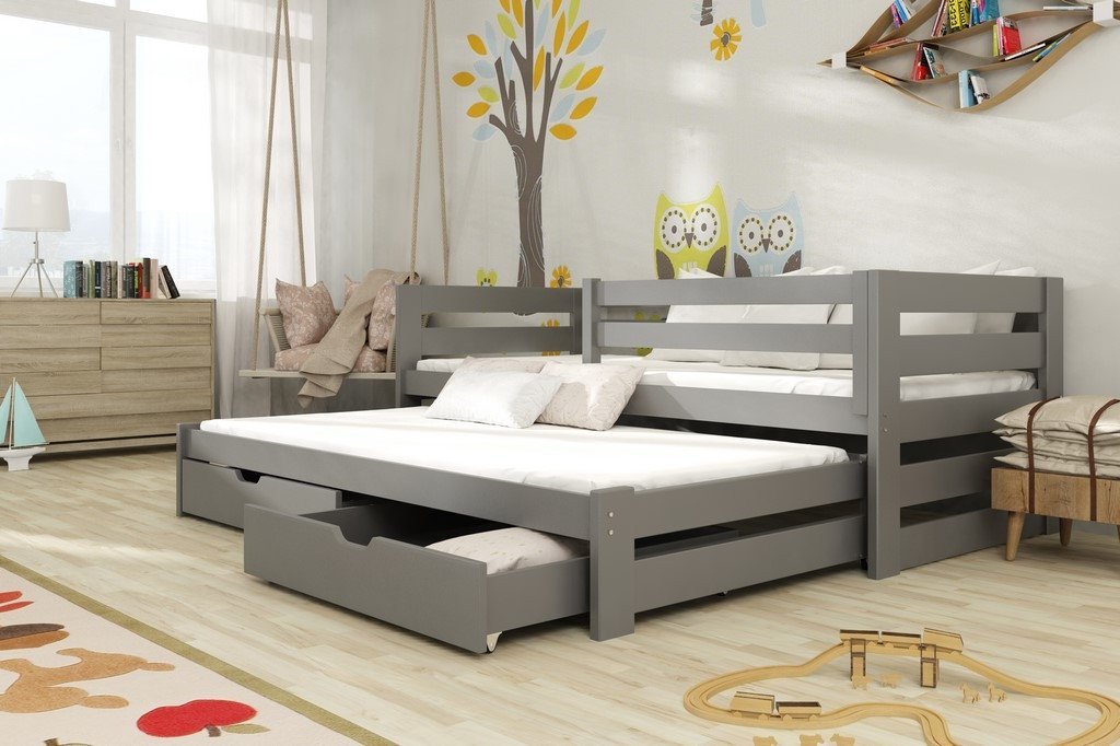 View Wooden Double Bed Kubus with Trundle and Storage Graphite Foam Mattresses information