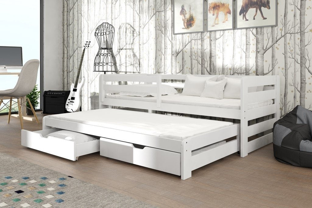 View Wooden Double Bed Senso with Trundle and Storage White Matt Foam Mattresses information