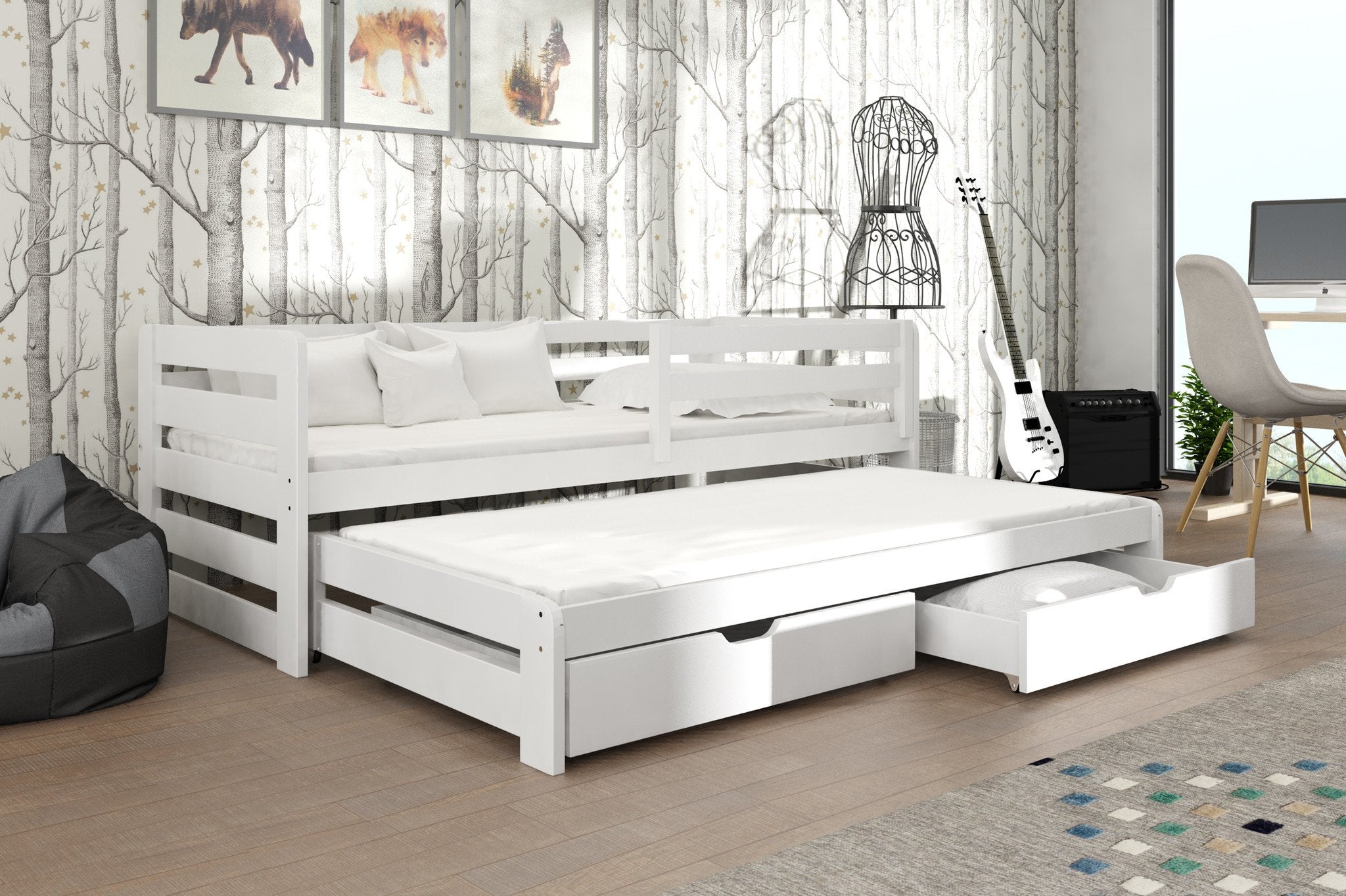 View Wooden Double Bed Senso with Trundle and Storage White Matt Without Mattresses information