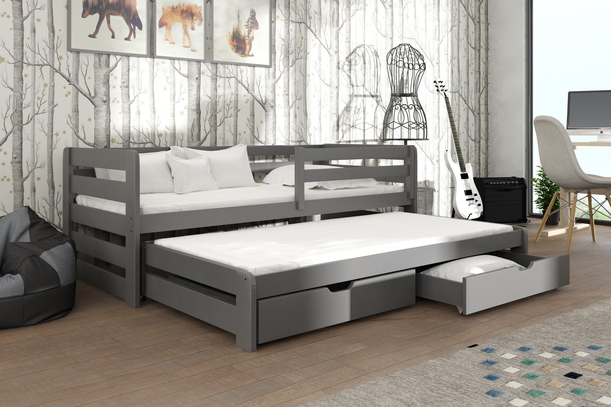View Wooden Double Bed Senso with Trundle and Storage Graphite Without Mattresses information