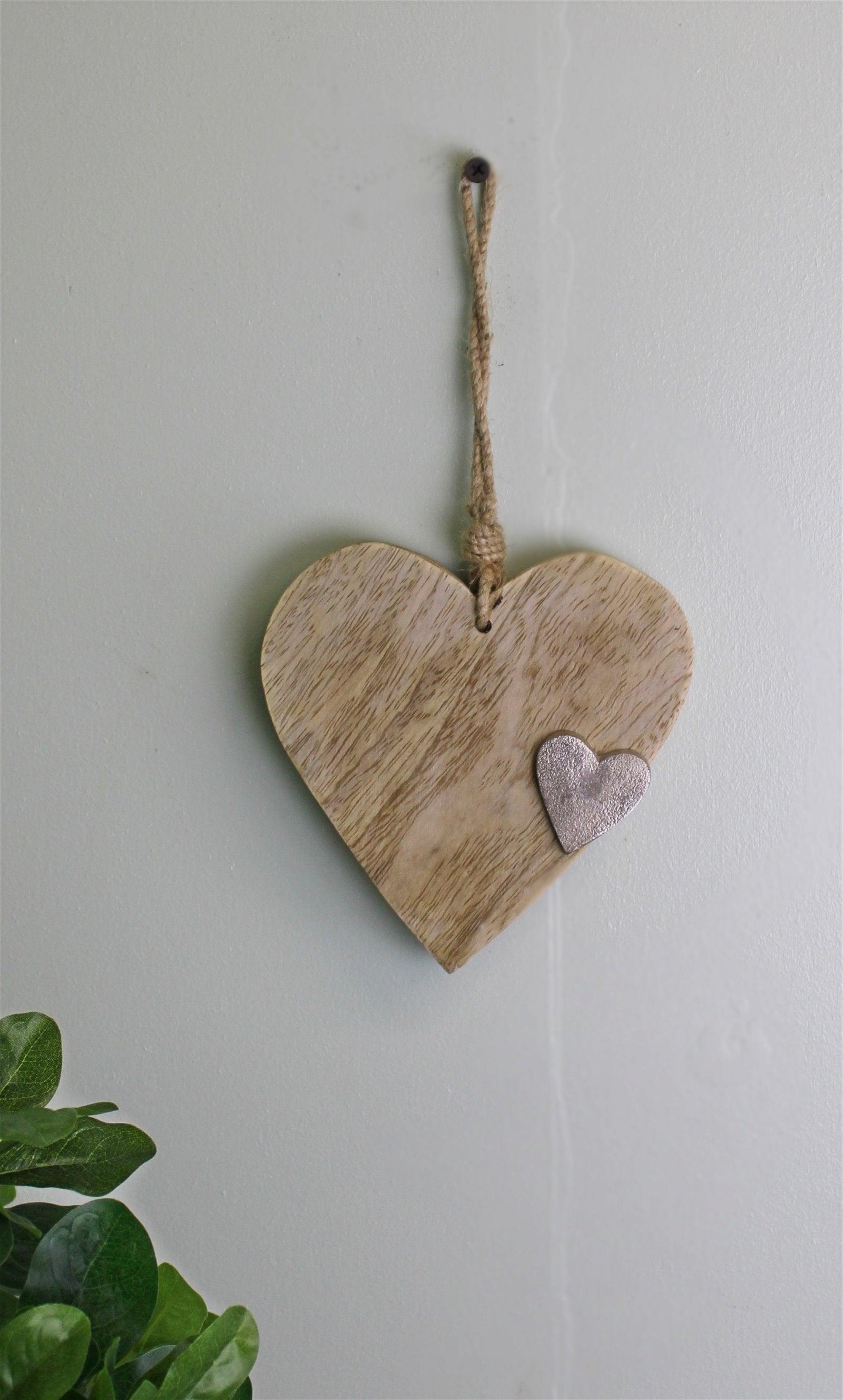 View Wooden Hanging Heart Ornament with Silver Heart information