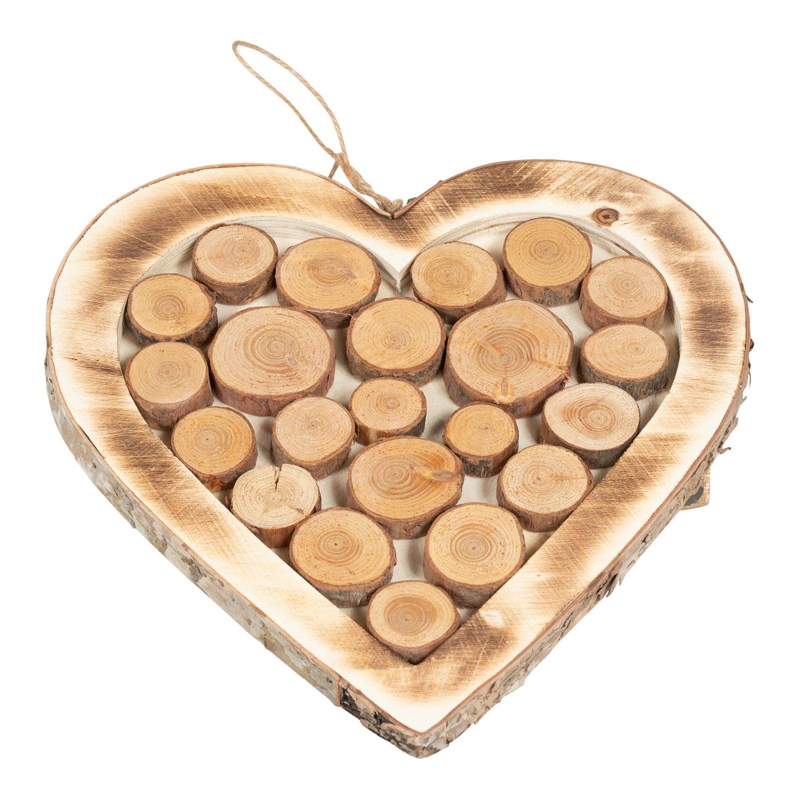 View Wooden Hanging Heart With Burnt Effect 28cm information