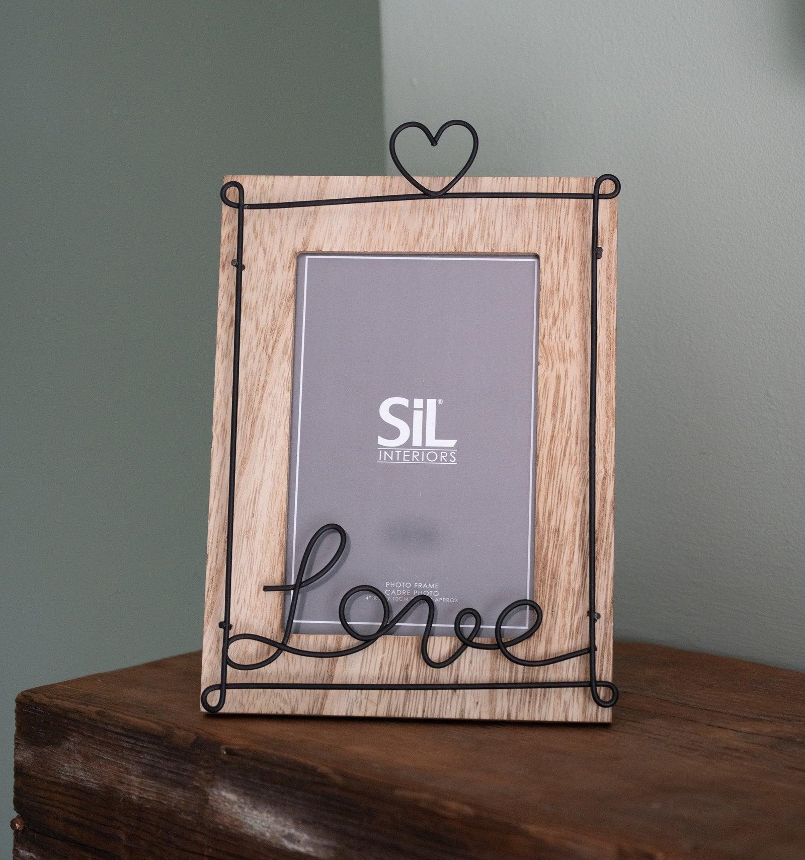 View Wooden Photo Frame with Black Wire Love Script 5x7 information