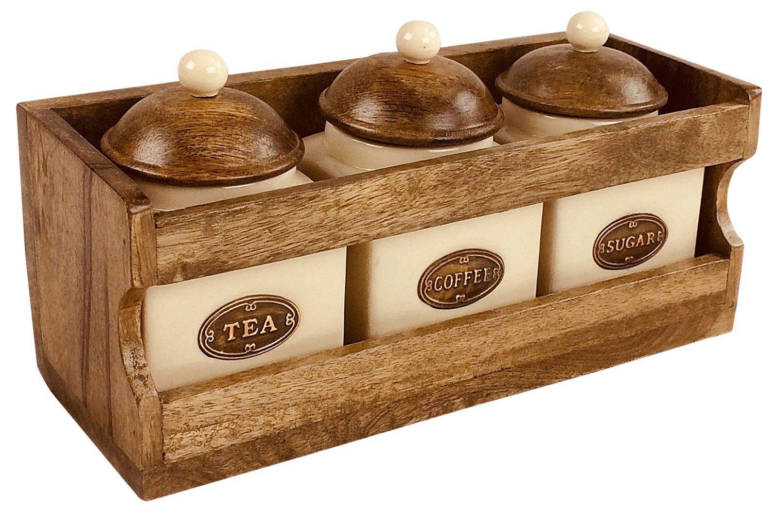 View Wooden Rack with 3 Ceramic Jars information