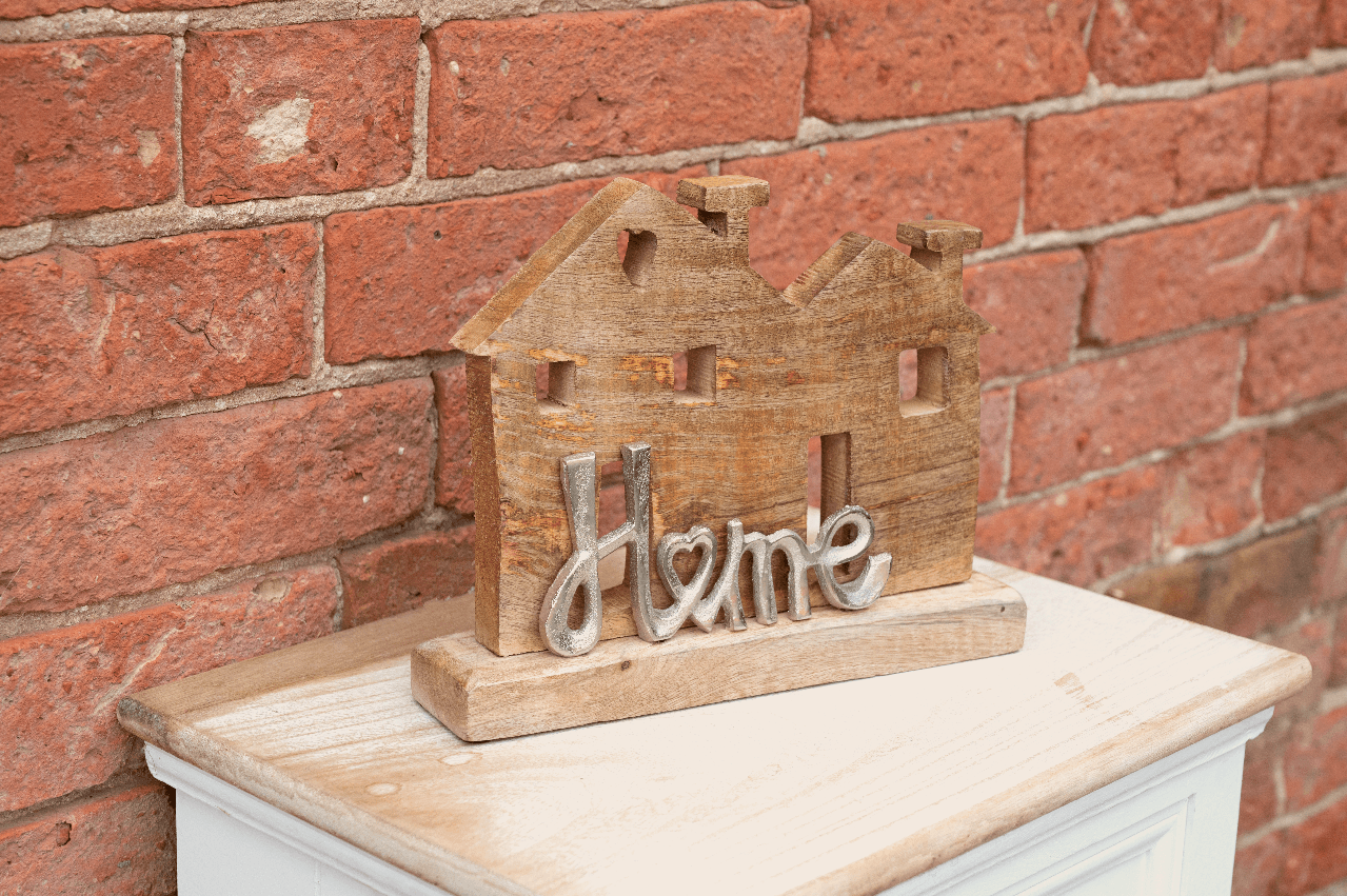 View Wooden Silver House Ornament 26cm information
