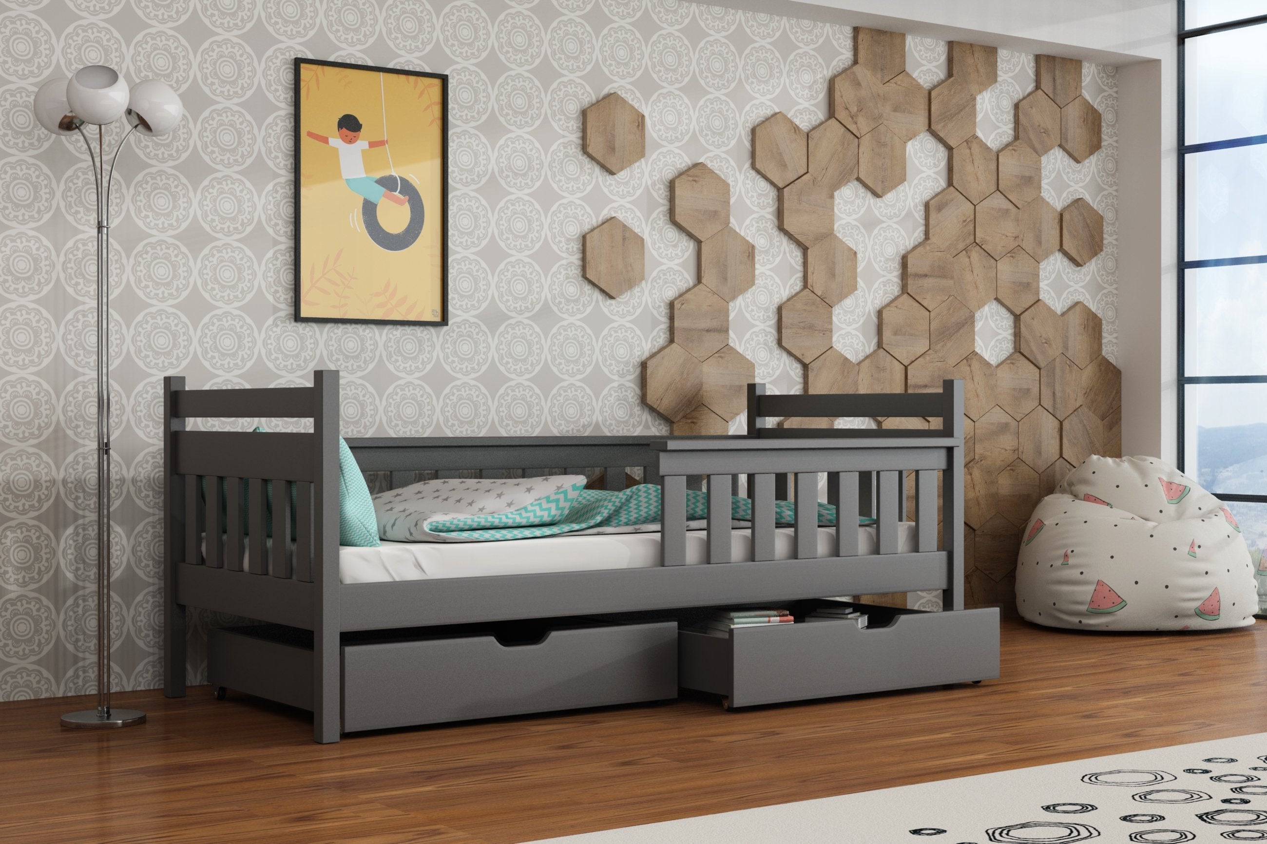View Wooden Single Bed Emma With Storage Graphite Without Mattress information