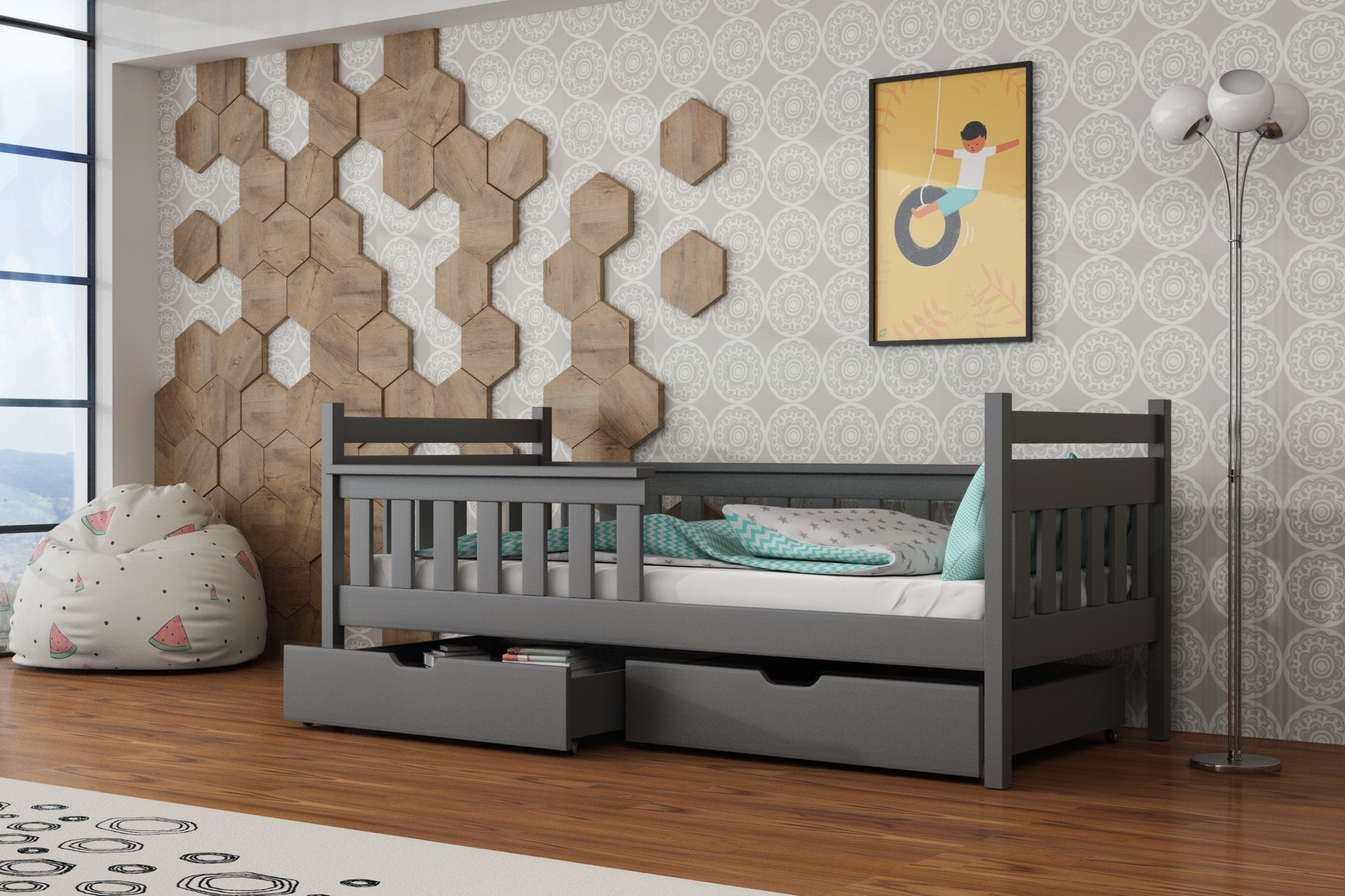 View Wooden Single Bed Emma With Storage Graphite Foam Mattress information