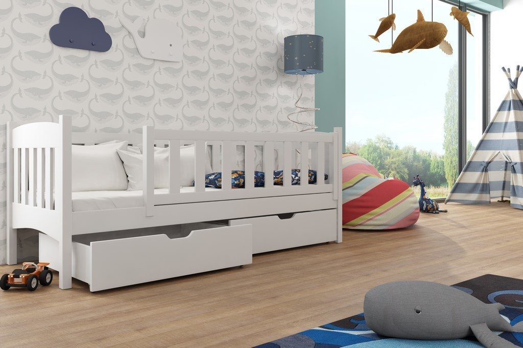 View Wooden Single Bed Gucio with Storage White Matt Without Mattresses information