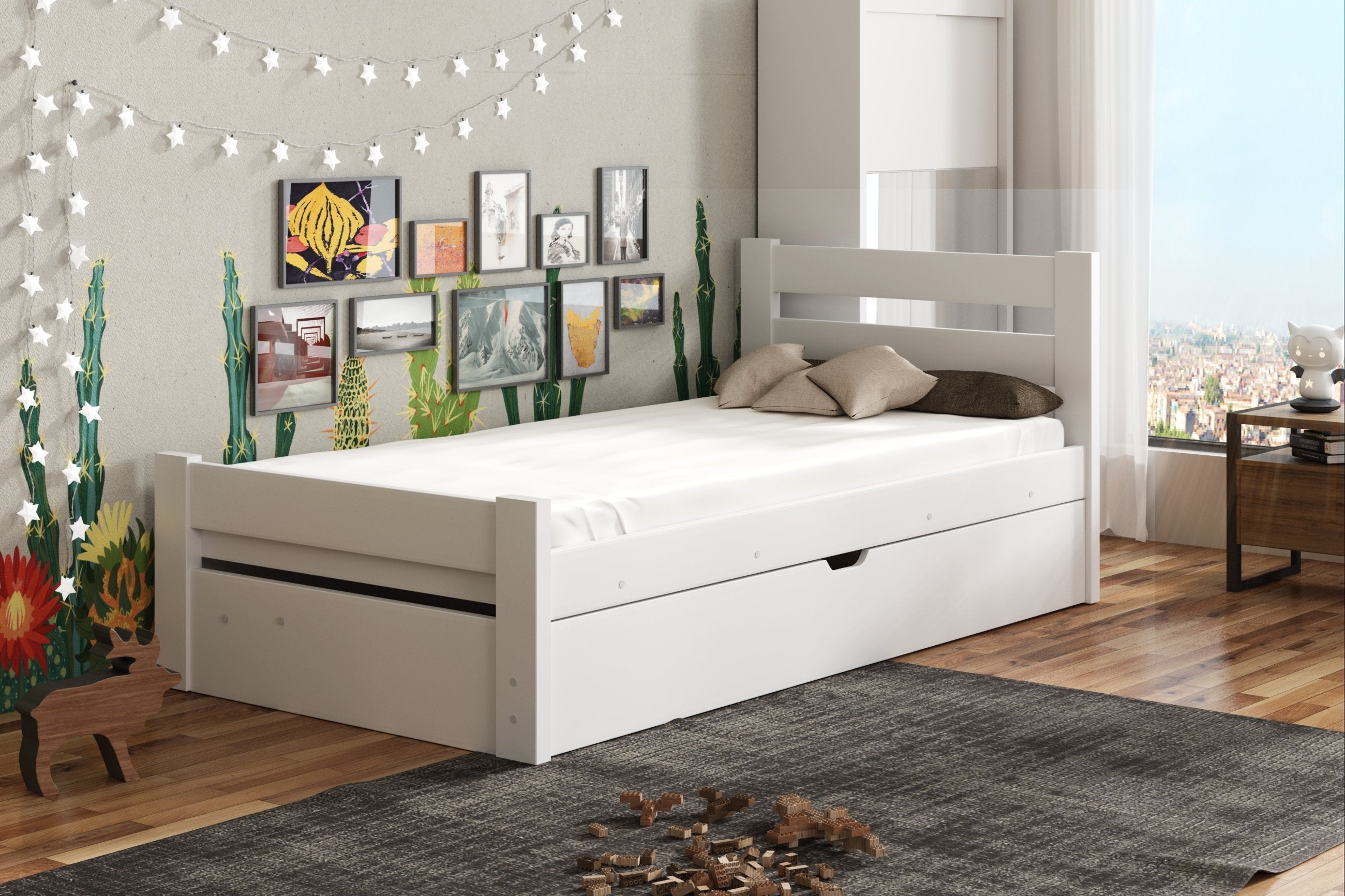 View Wooden Single Bed Nela with Storage White Matt FoamBonnell Mattresses information